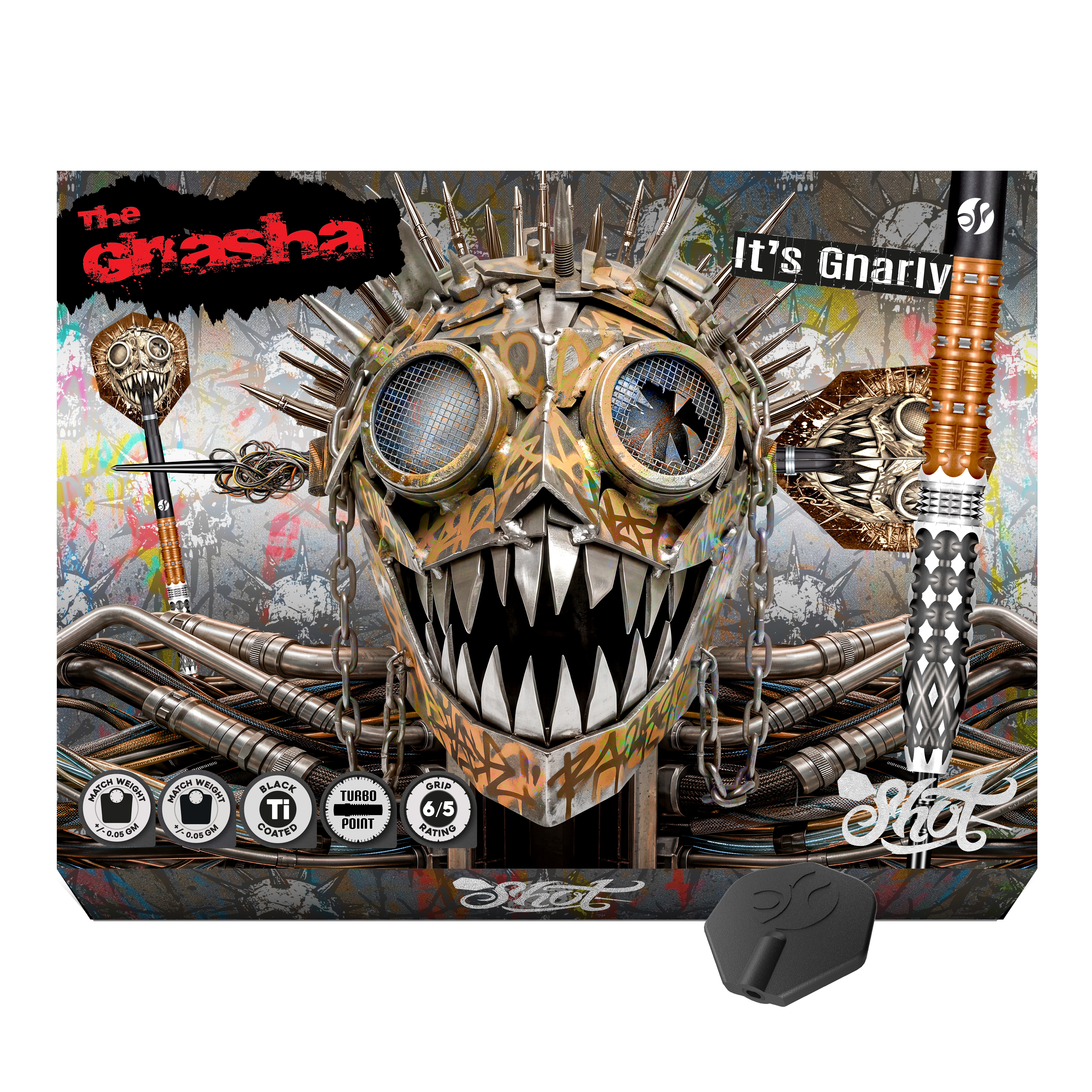 Shot Gnarly Gnasha Turbo Point stalen dartpijlen - 23 g Zu sehen ist ein weiterer Blickwinkel auf die Shot Gnarly Gnasha Turbo Point Steeldarts mit 23g. Die Darts bieten einen guten Halt und eine optimale Balance.