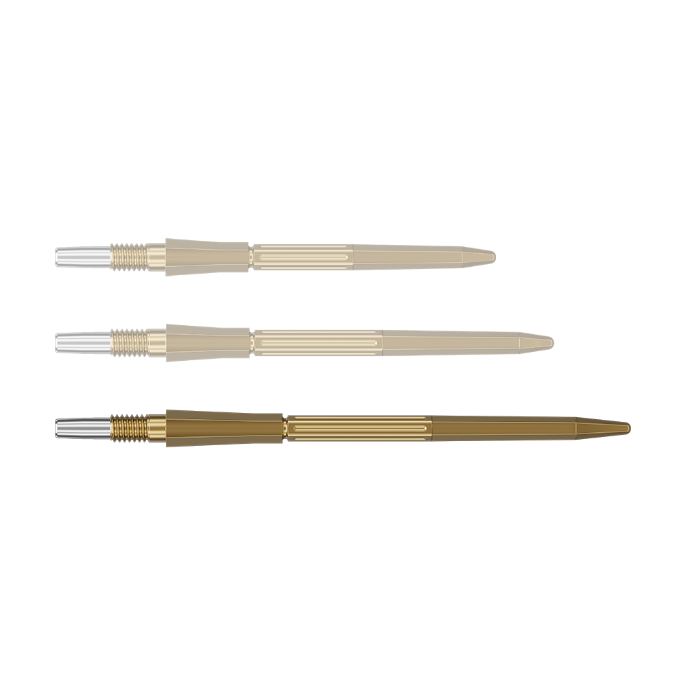 Target Elysian Archetype 43 Swiss Point stalen dartpijlpunten - Goud Das Bild zeigt eine goldene Dartspitze in der Länge 42 mm. Die Dartspitze ist von Target Elysian Archetype 43 SwissPoint.
