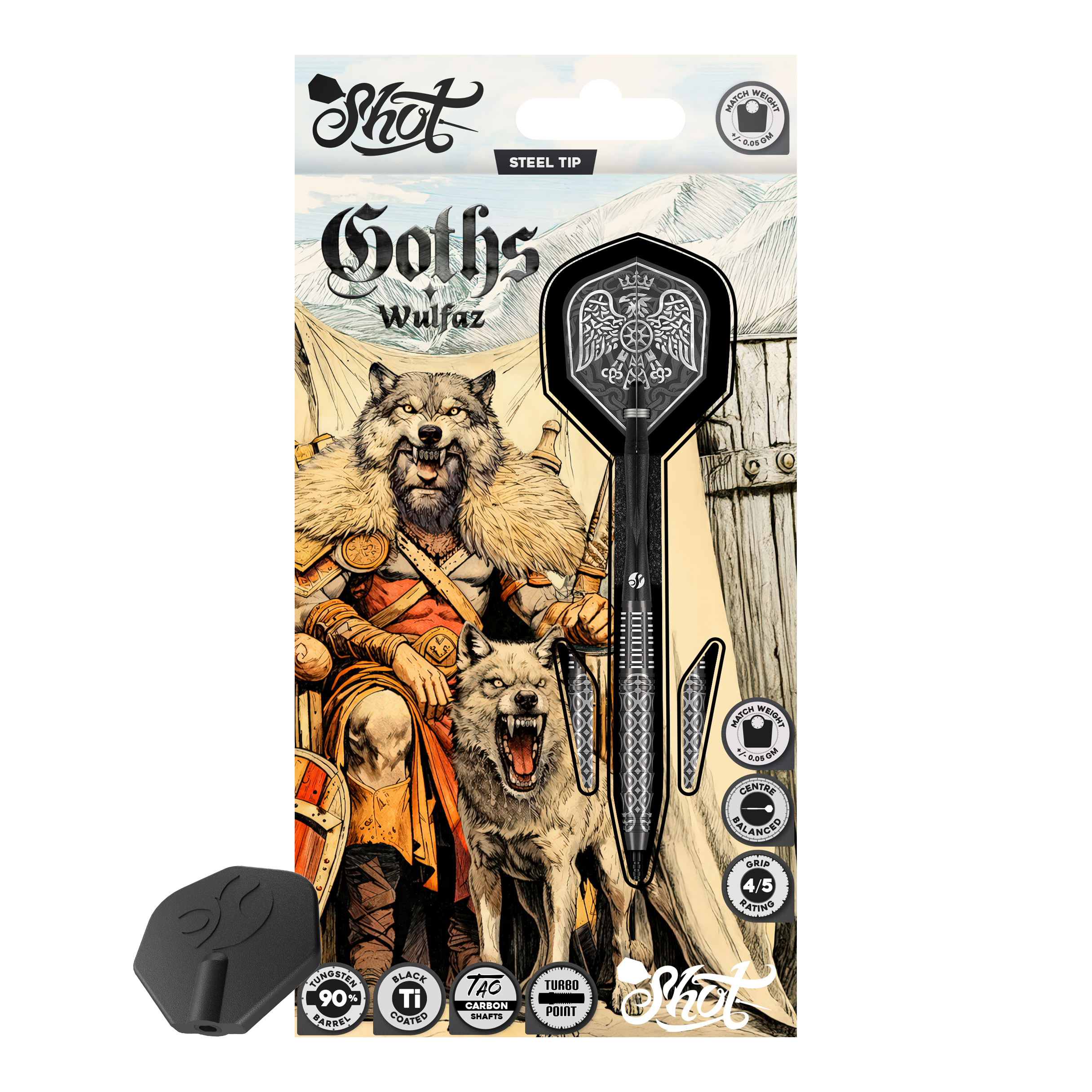 Shot Goths Wulfaz Turbo Point stalen dartpijlen - 23 g Shot Goths Wulfaz Turbo Point stalen dartpijlen - 23 g