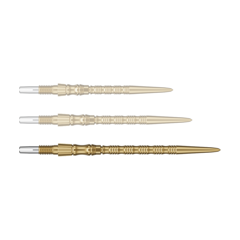 Target Signature Swiss Point TRB stalen dartpunten - goud Zu sehen ist eine goldene Dartspitze mit einer Länge von 42mm. Es handelt sich um eine Target SwissPoint Signature TRB Dartspitze.