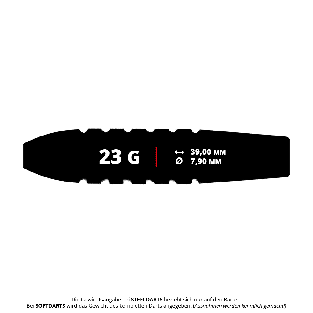 Zu sehen sind die McDart Void 2 Steeldart-Barrels - 23g. Dies ist ein Set aus Dart-Barrels mit besonderem Design.
