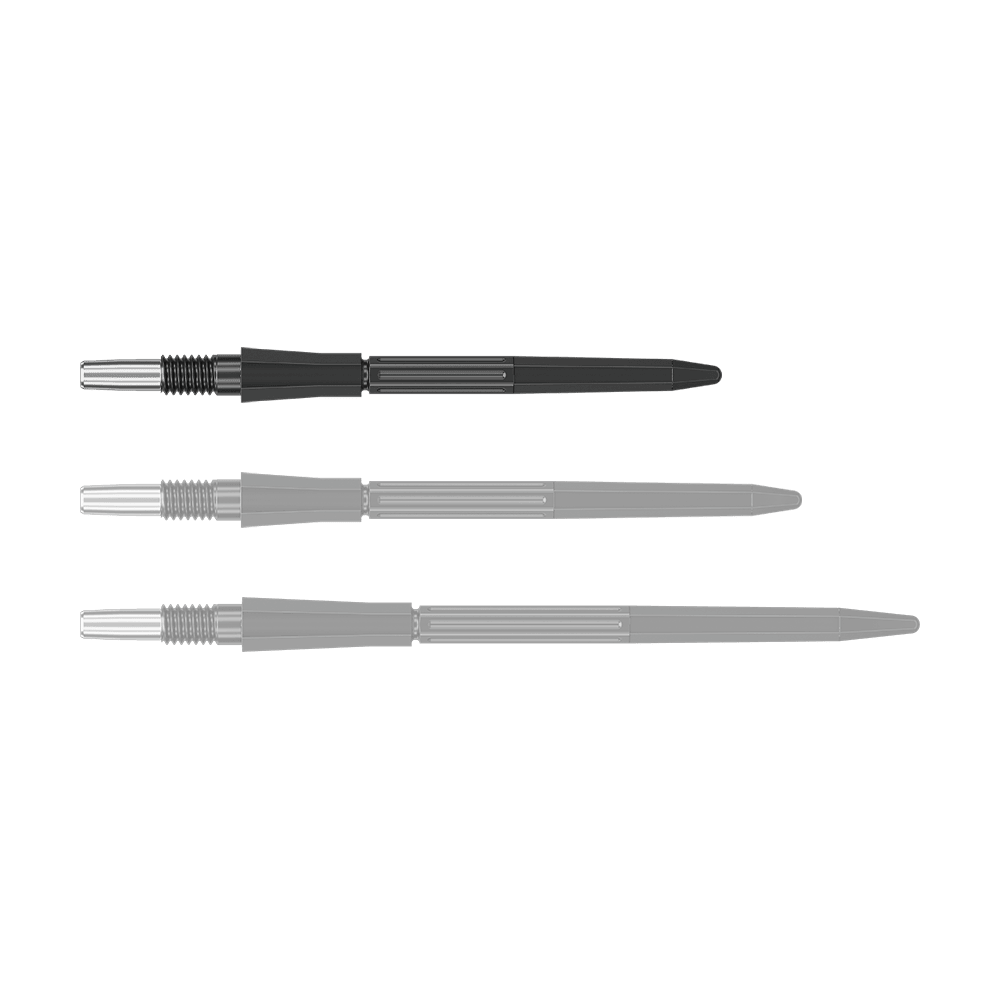 Target Elysian Archetype 43 Swiss Point stalen dartpijlpunten - zwart Das Bild zeigt eine einzelne schwarze Dartspitze der Target Elysian Archetype 43 SwissPoint Serie in 30 mm Länge. Die Spitze liegt einzeln auf neutralem Hintergrund.