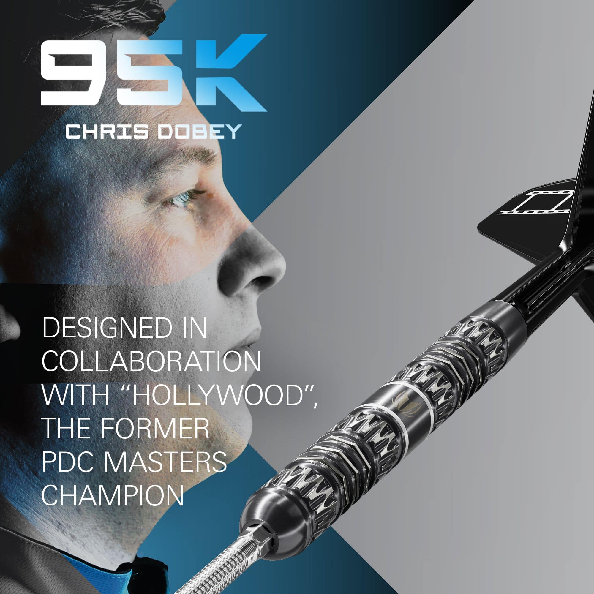 Target Chris Dobey 95K Swiss Point stalen dartpijlen Das Bild zeigt die Target Chris Dobey 95K Swiss Point Steeldarts. Die Darts sind hochwertig verarbeitet und für Präzision entwickelt.
