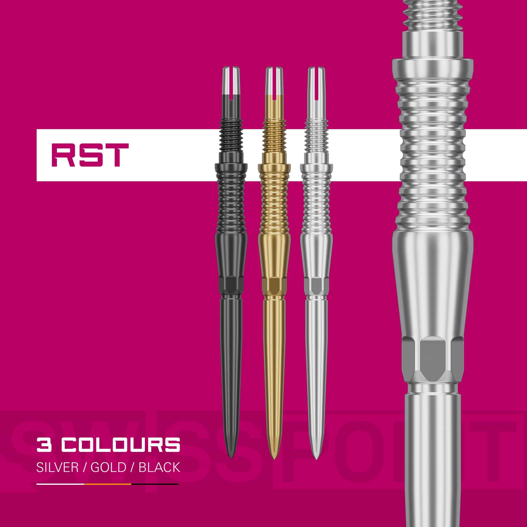 Target Swiss Point Dartpunten Signature RST - Zwart Zu sehen sind die Target Swiss Point Dartspitzen Signature RST in der Farbe Schwarz. Sie eignen sich optimal für professionelle Dartspieler.