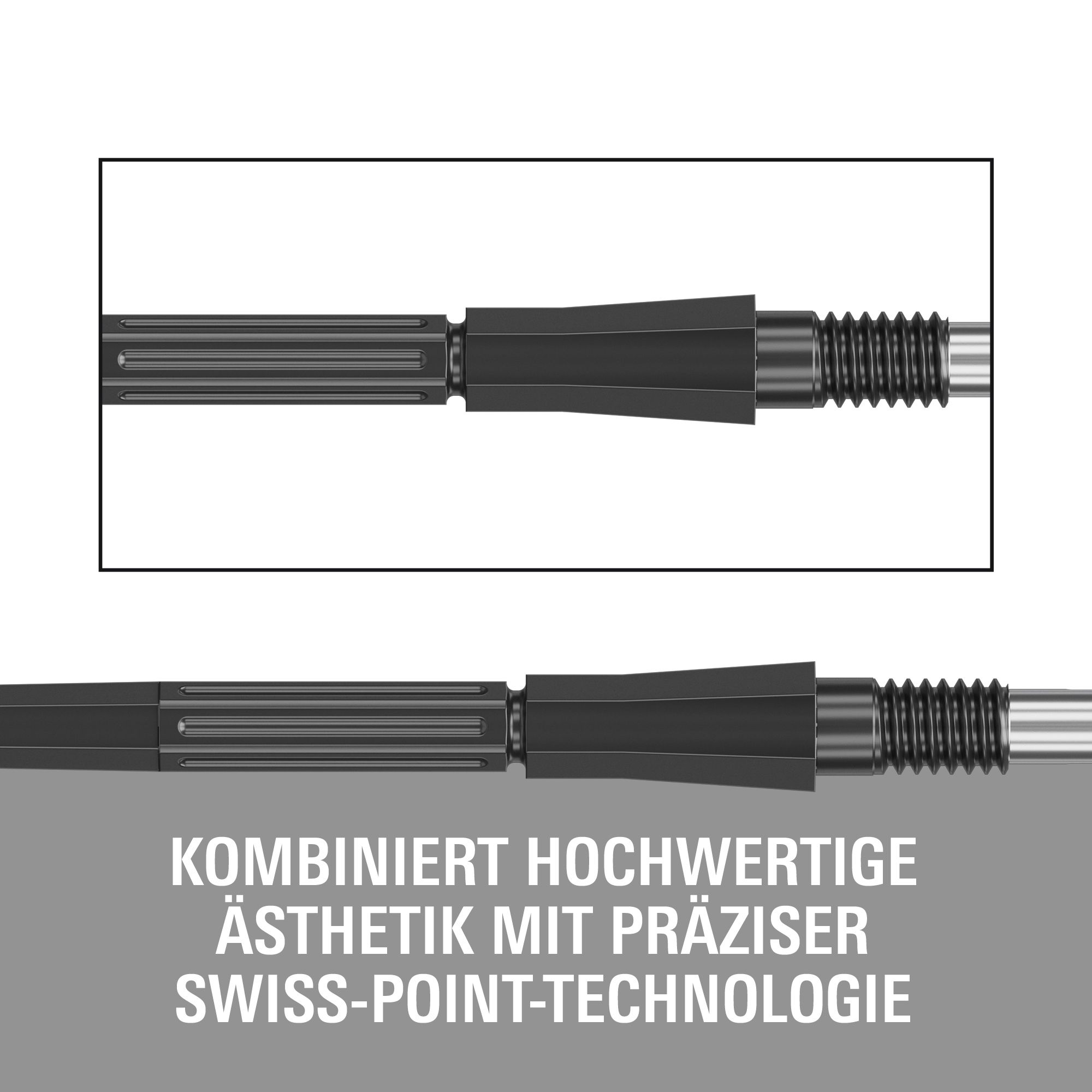 Target Elysian Archetype 43 Swiss Point stalen dartpijlpunten - zwart Das Bild zeigt die Target Elysian Archetype 43 Swiss Point Steeldartspitzen in Schwarz. Die Spitzen sind speziell für Dartspieler entworfen.