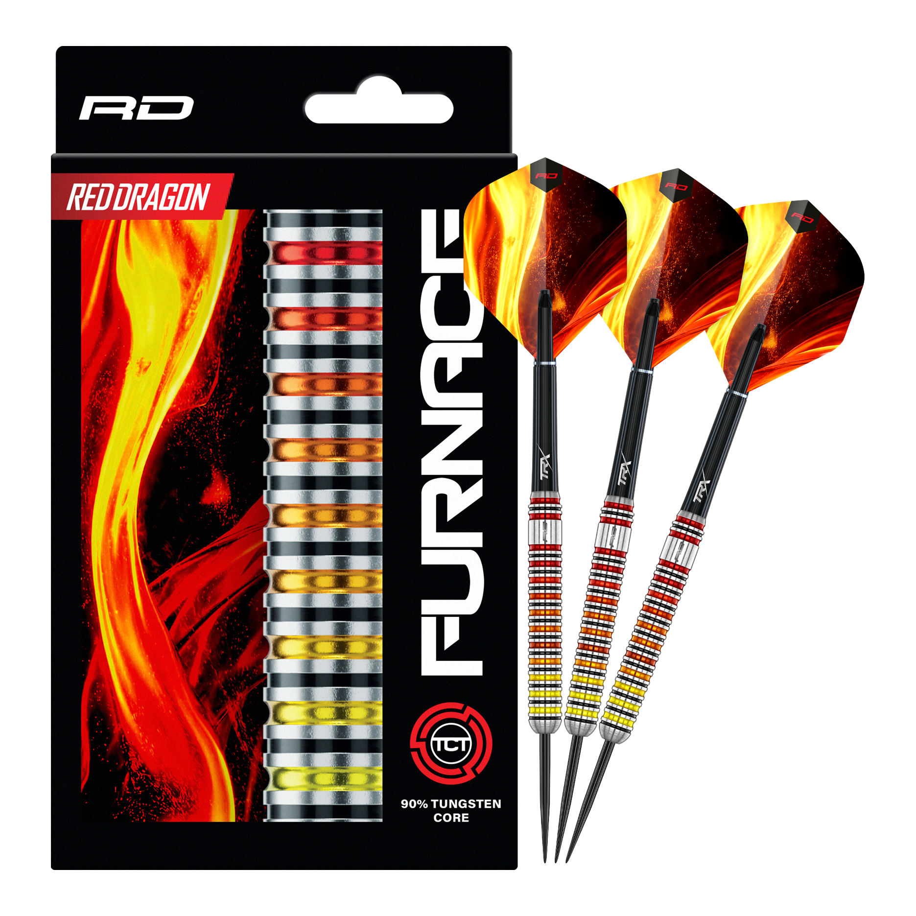 Red Dragon Oven Stalen Darts Auf dem Bild sind die Red Dragon Furnace Steeldarts vollständig abgebildet. Das Produkt wird in seiner Gesamtheit präsentiert.
