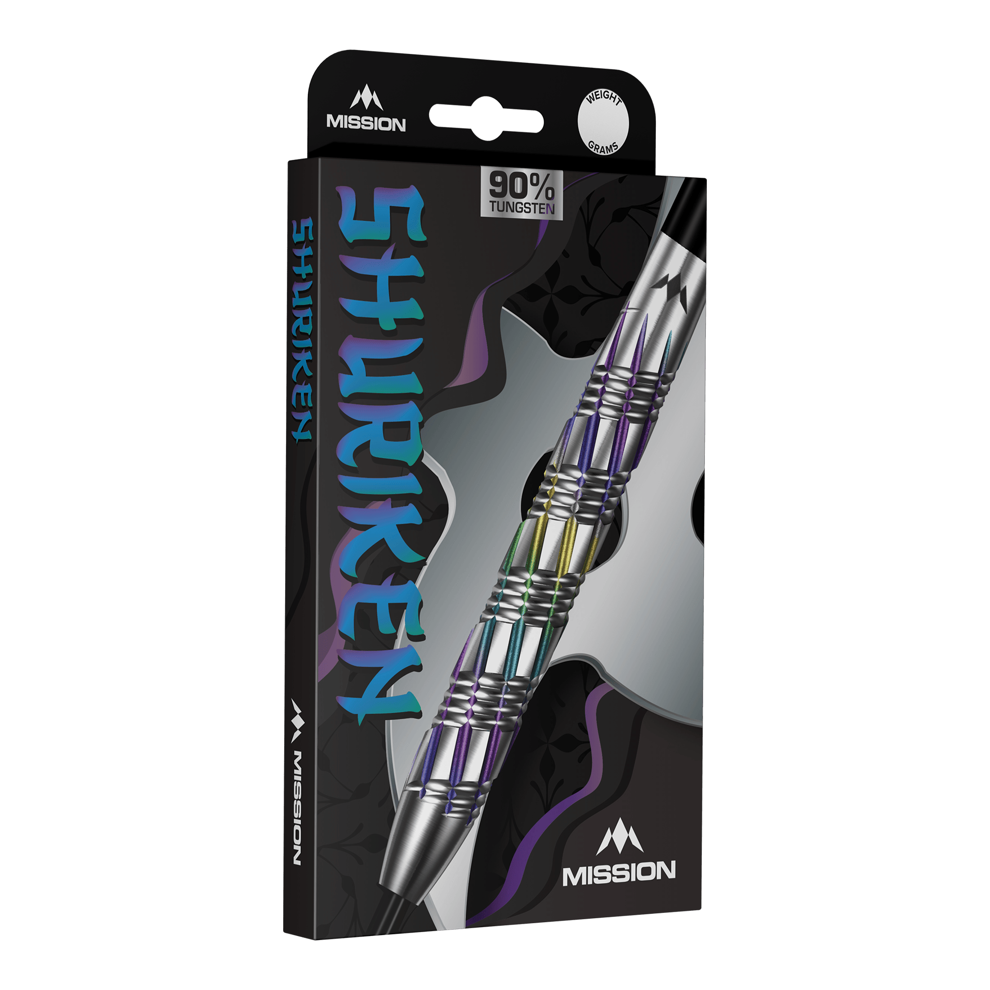 Mission Shuriken stalen pijlen Auf dem Bild sind Mission Shuriken Steeldarts zu sehen. Das Foto zeigt die Steeldarts aus einer anderen Perspektive.