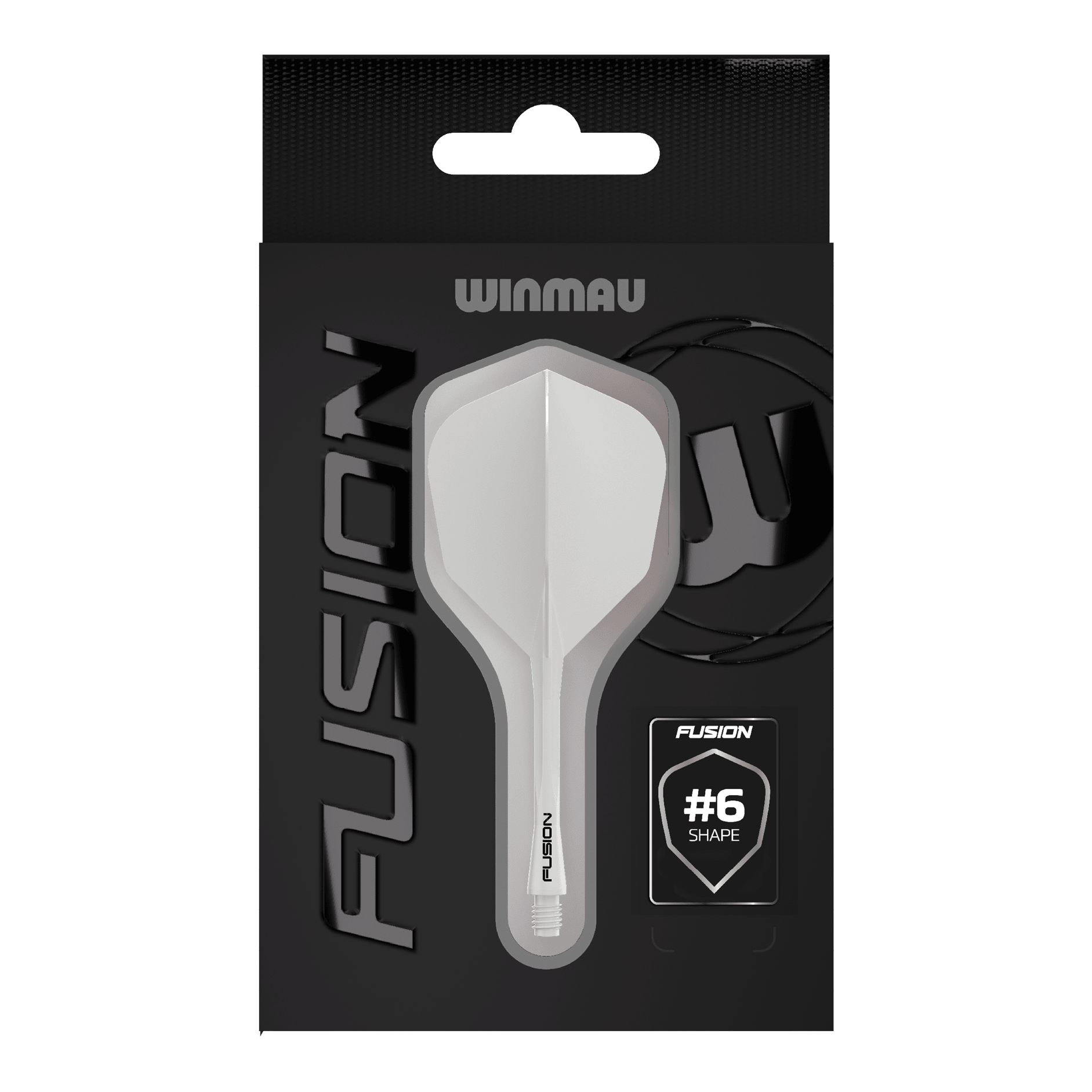 Winmau Fusion Flight Shaft System No6 Massief Wit Das Bild zeigt das Winmau Fusion Flight-Shaft-System No6 Solid White. Es handelt sich um ein weißes Dart-Zubehör.