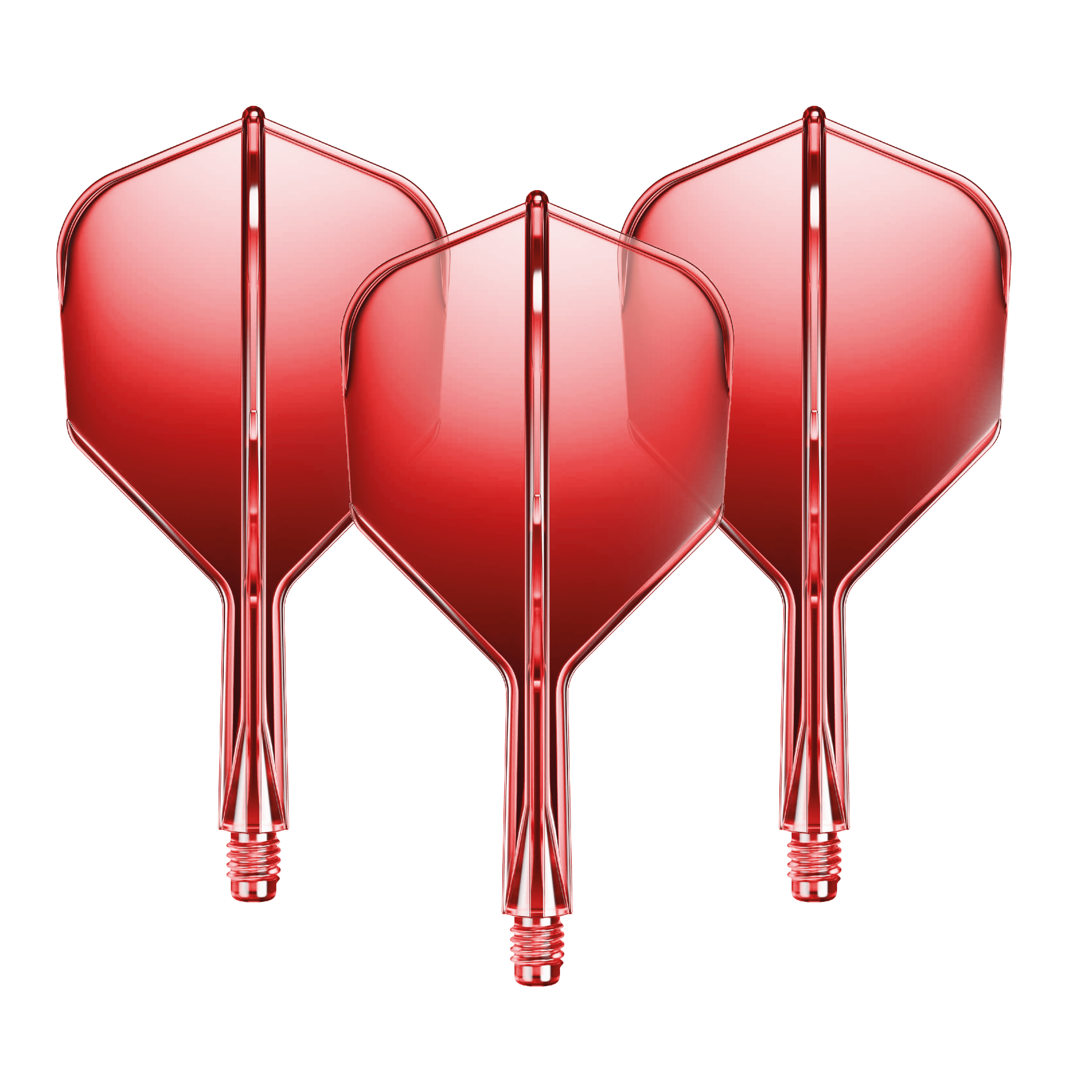 GOAT A1R No6 Flight Shaft System - Rood Auf dem Bild sind drei rote Dart-Flights mit Shafts zu sehen. Sie sind gleichmäßig nebeneinander angeordnet und glänzen leicht.