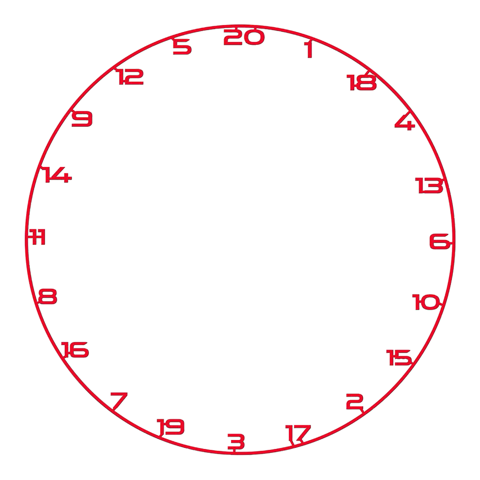 Bullet Dartboard Nummerring Das Bild zeigt einen roten Zahlenring für ein Dartboard. Der Name der Datei ist BT1000120_Bullet_Dartboard_Zahlenring_Rot_1.