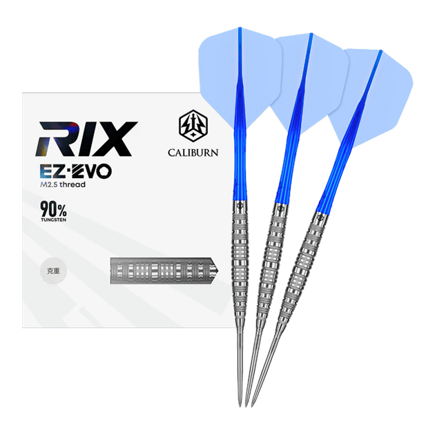Auf dem Bild ist der Caliburn Rix EZ-EVO R6 Steeldarts vollständig dargestellt. Die Details und das Design sind gut sichtbar.