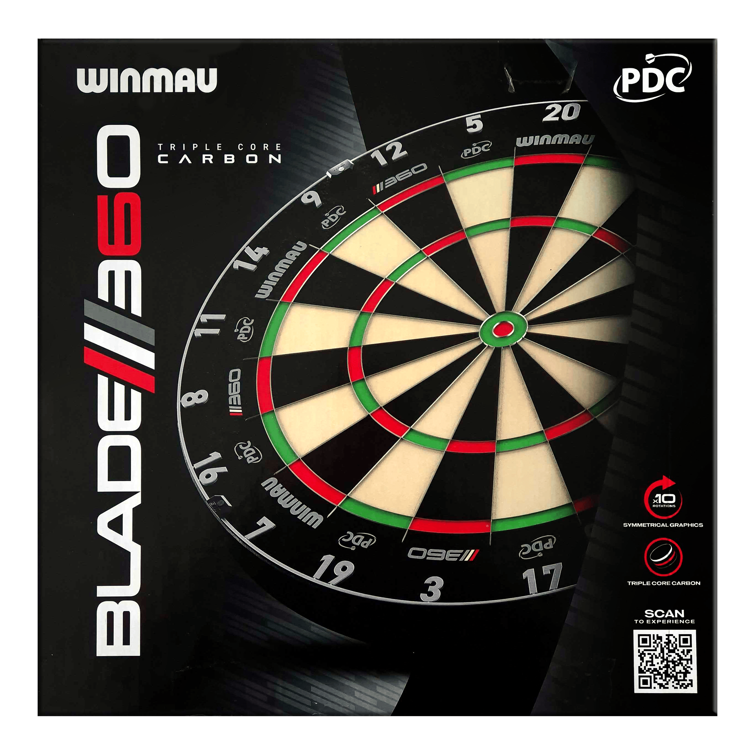 Winmau Blade 6 Triple Core 360 stalen dartbord Das Bild zeigt ein Dartboard. Der Dateiname lautet '3060_Winmau_Blade_360_Steeldartboard_5'.
