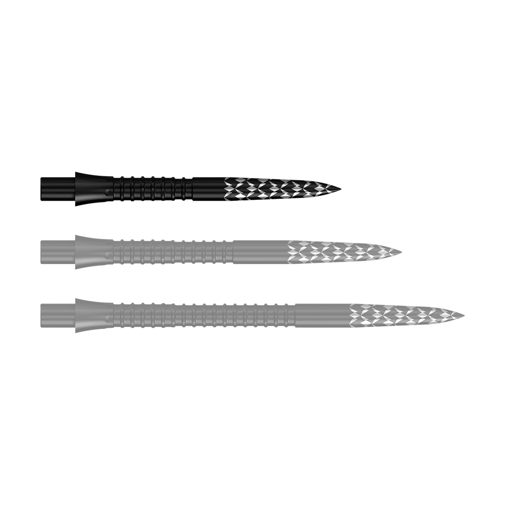 Mission Caliburn EVO dartpunten met GV-logo - Zwart Abgebildet sind Schwarze Steeldartspitzen mit GV-Logo, 26 mm lang. Es handelt sich um Zubehör für Dartpfeile aus der Mission Caliburn EVO Serie.