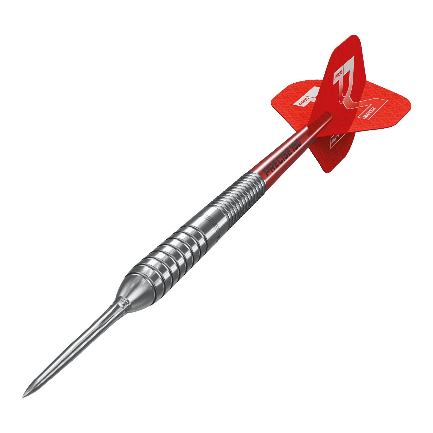 Precise 180 Paul Meyer Version 1 stalen dartpijlen Das Bild stellt die Precise 180 Paul Meyer Version 1 Steeldarts dar. Sie zeichnen sich durch ihre Präzision aus.
