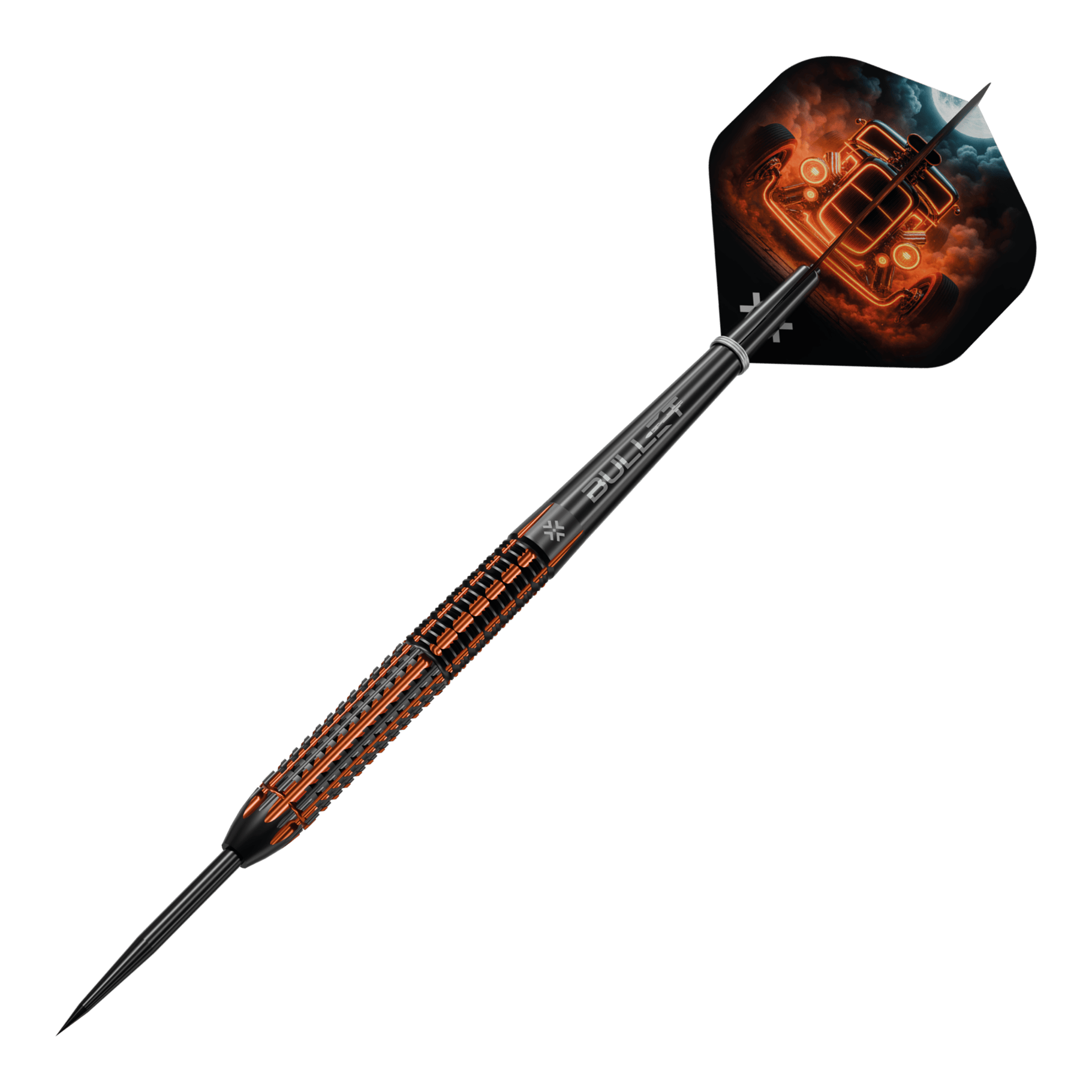 Bullet Hotrod stalen dartpijlen Bullet Hotrod Steeldarts werden abgebildet. Der Fokus liegt auf einem Dartpfeil aus der Produktreihe.