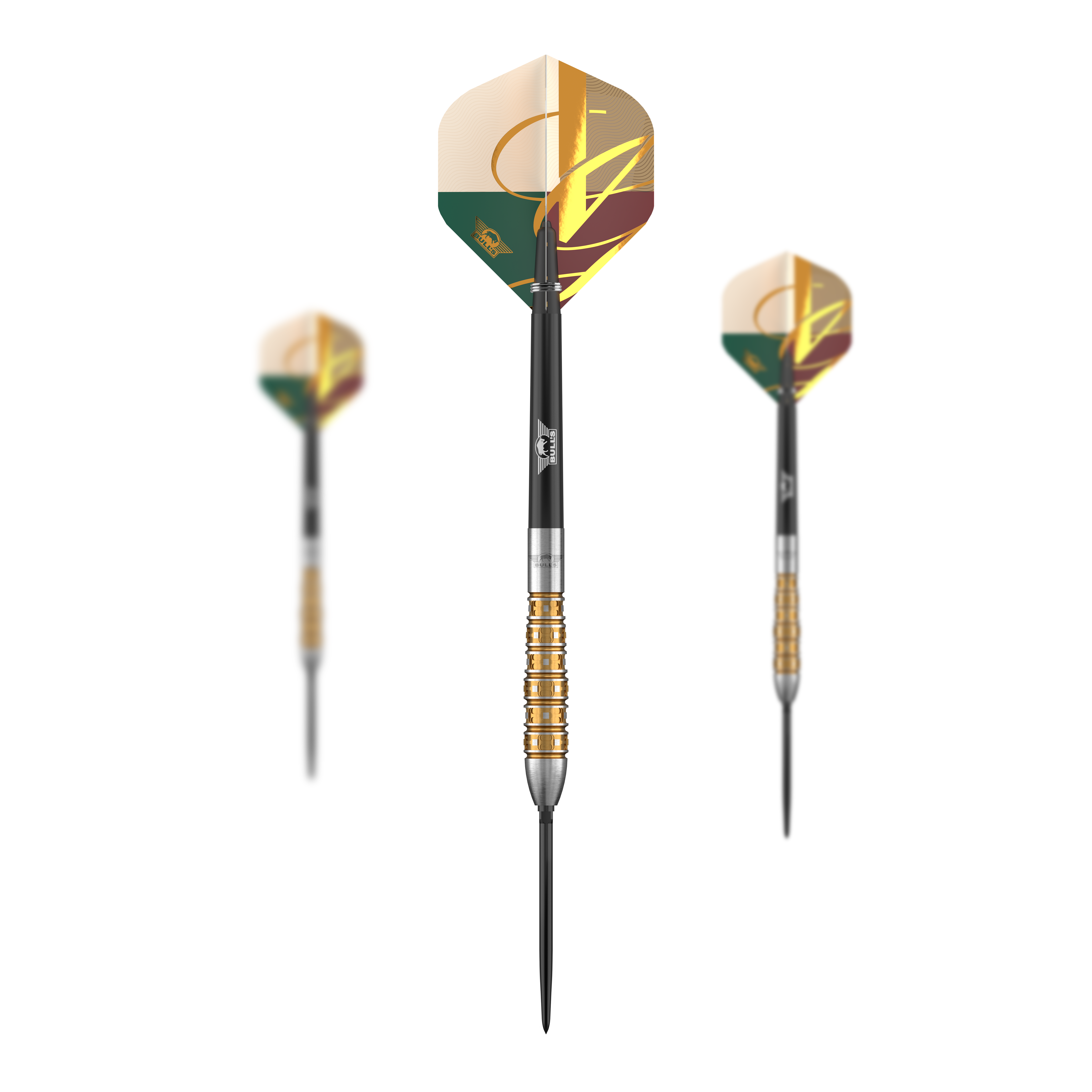 Das Foto zeigt ein Set der Bulls NL Vintago Bomb Convertible Point Steeldarts. Dieses Produkt ist für Dartspieler konzipiert.