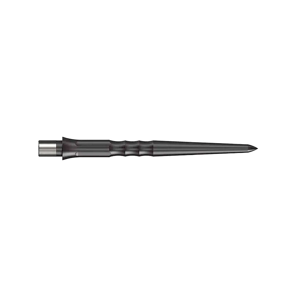 Caliburn System Steeldart Tips - Ripple - NoLip - Zwart Das Bild zeigt eine schwarze Steeldartspitze mit Riffelung. Die Spitze ist 28 mm lang und hat kein Lip-Ende.