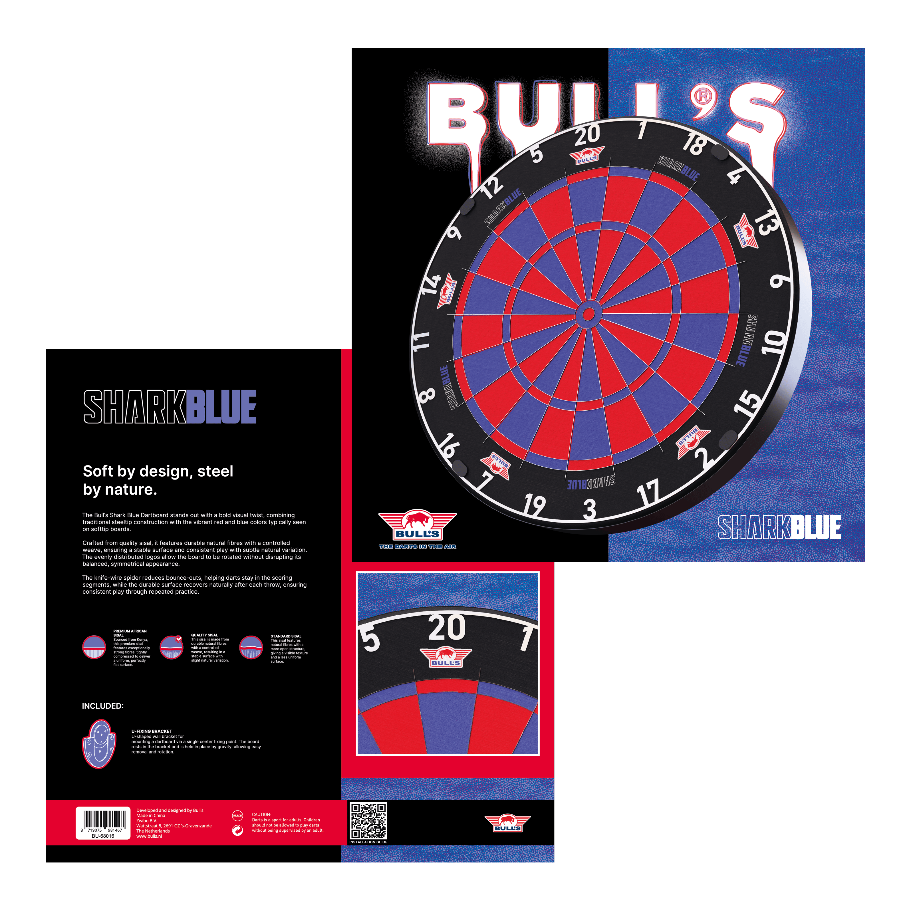 Bulls NL Shark Blue Pro stalen dartbord