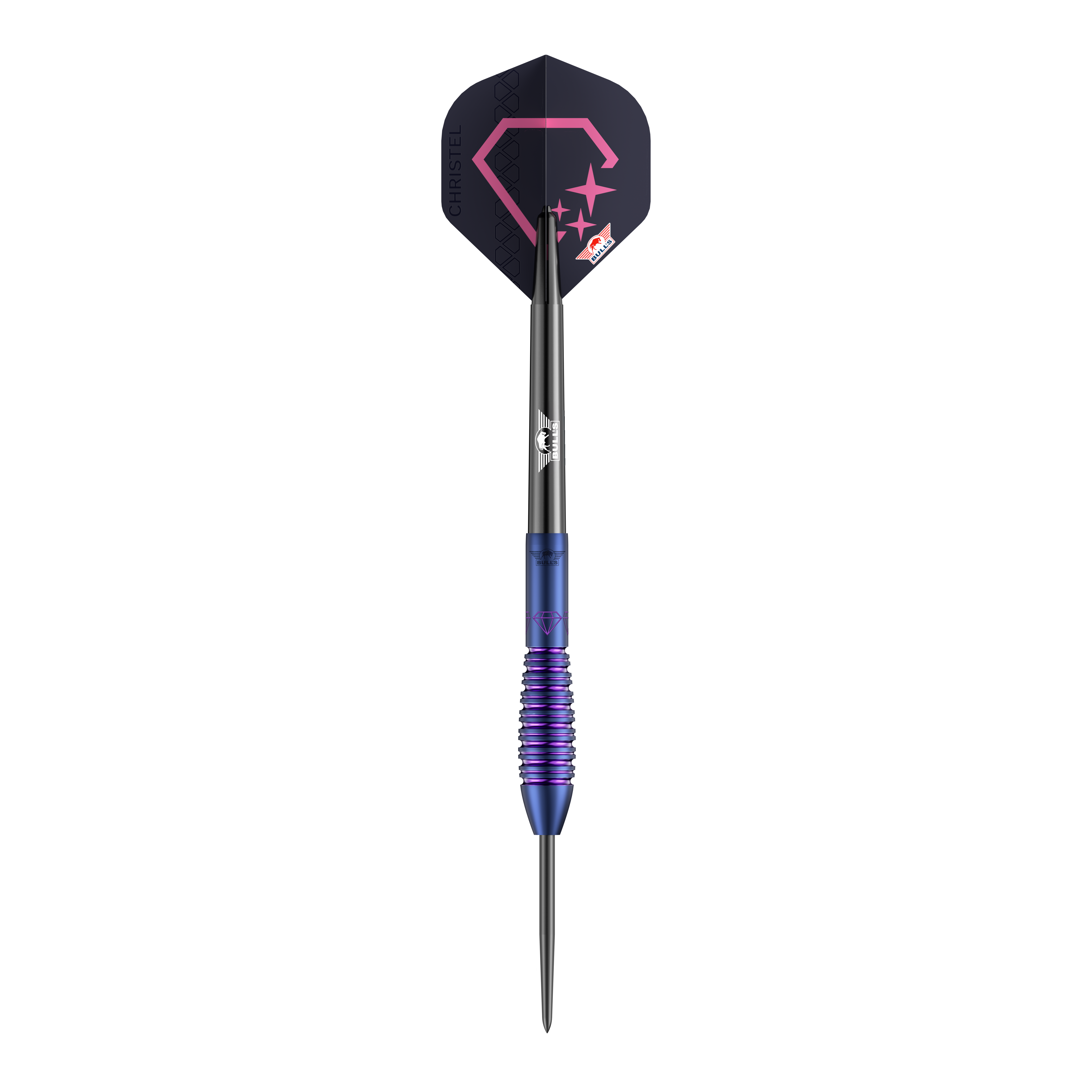Bulls NL Christel Timmermans Satellite 90 stalen darts 25g Das Foto zeigt die Bulls NL Christel Timmermans Satellite 90 Steeldarts 25g. Diese Darts sind bekannt für ihre präzise Verarbeitung.