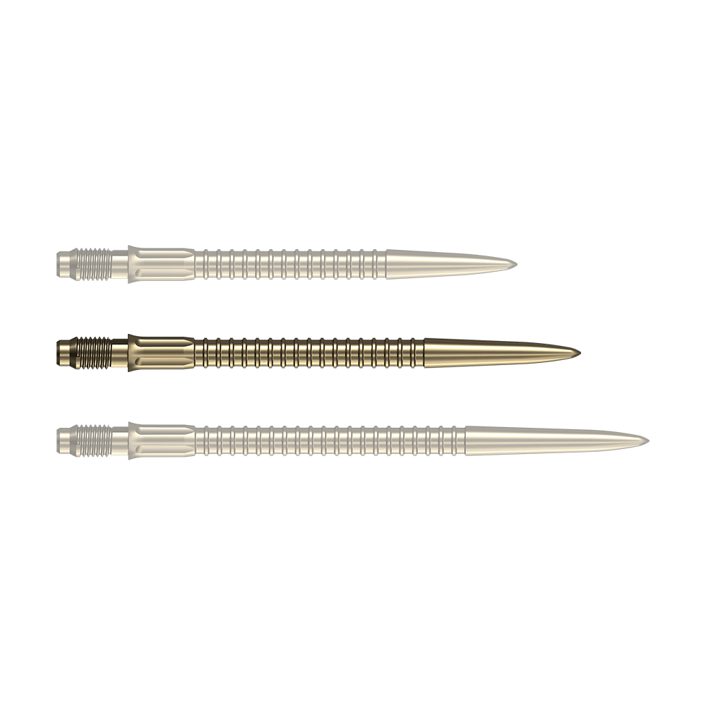 Mission R2.5 Rapid Point GV1 Dartpunten - Goud Eine goldene Dartspitze mit einer Länge von 35mm ist auf dem Foto zu erkennen. Ideal für Dartspieler zur Erneuerung der Pfeile.