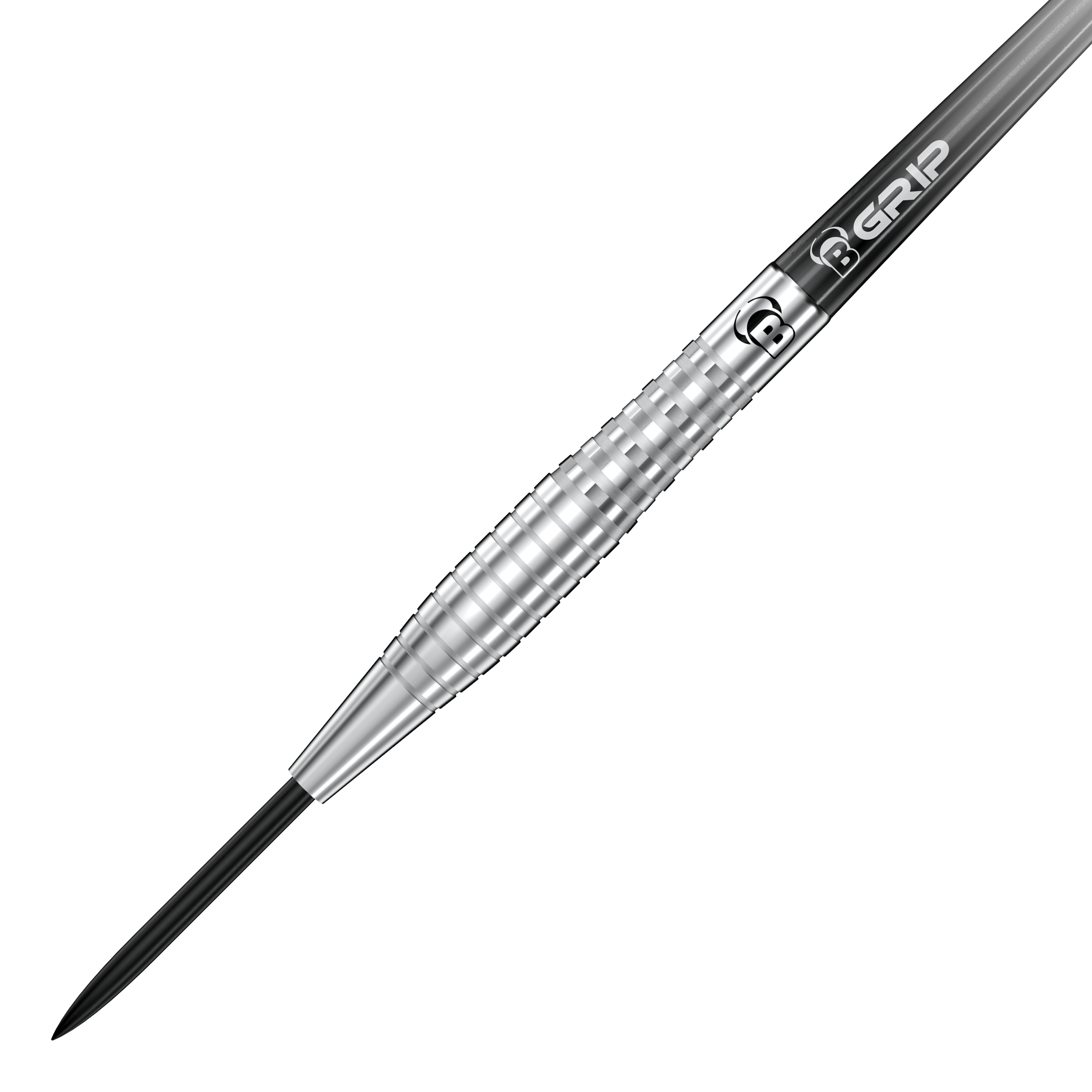 Bulls Martin Schindler Original Generation 2 steel darts Das Bild zeigt einen silbernen Steeldart der Marke Bulls, Modell Martin Schindler Original Generation 2. Der Dart hat eine gerillte Oberfläche für besseren Grip und eine schwarze Stahlspitze.