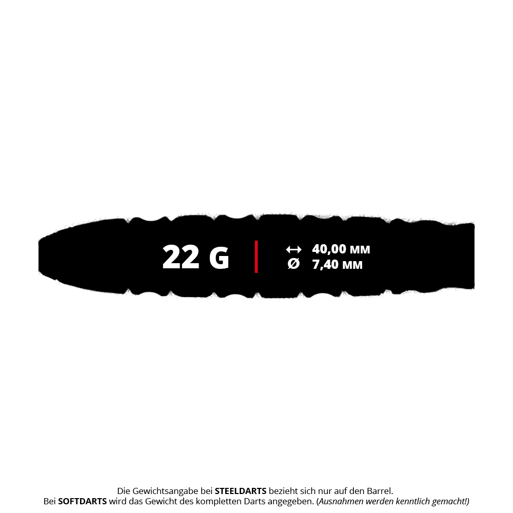 Caliburn Wolfpack W5 Steeldarts - 22g werden dargestellt. Es handelt sich um hochwertige Steeldarts mit 22 Gramm Gewicht.