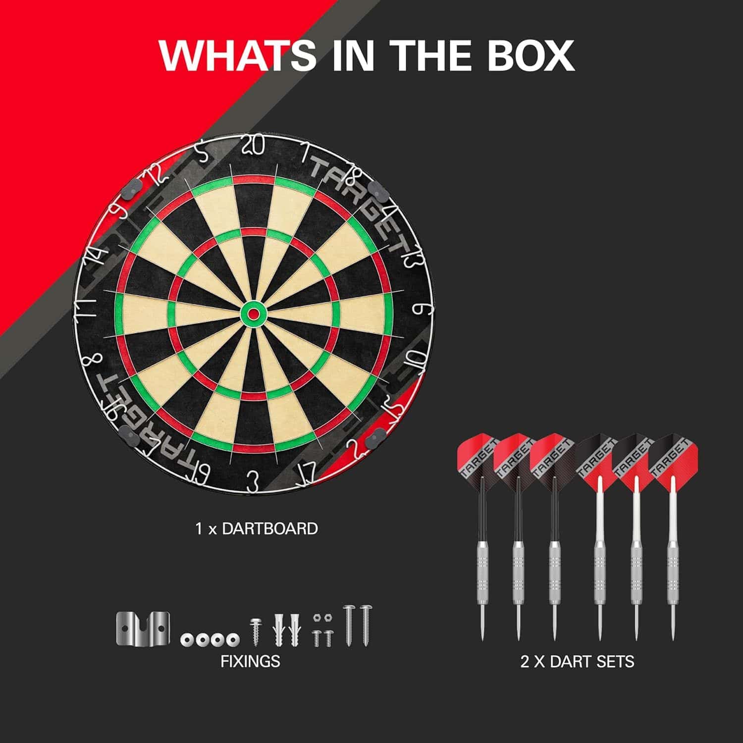 Target Rift stalen dartbordset Das Foto zeigt das Target Rift Steeldartboard Set. Es ist ein komplettes Dartset mit Steeldartboard.