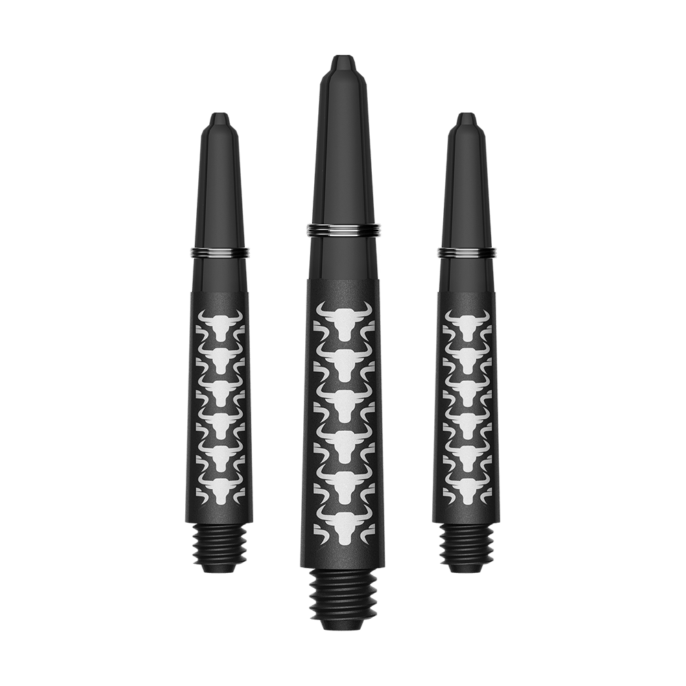 Bulls NL Capo Carbon shafts - wit Zu sehen ist ein Set von weißen kurzen Carbon Shafts für Darts. Die Schäfte haben eine Länge von ca. 34 mm und sind aus Kohlefaser.