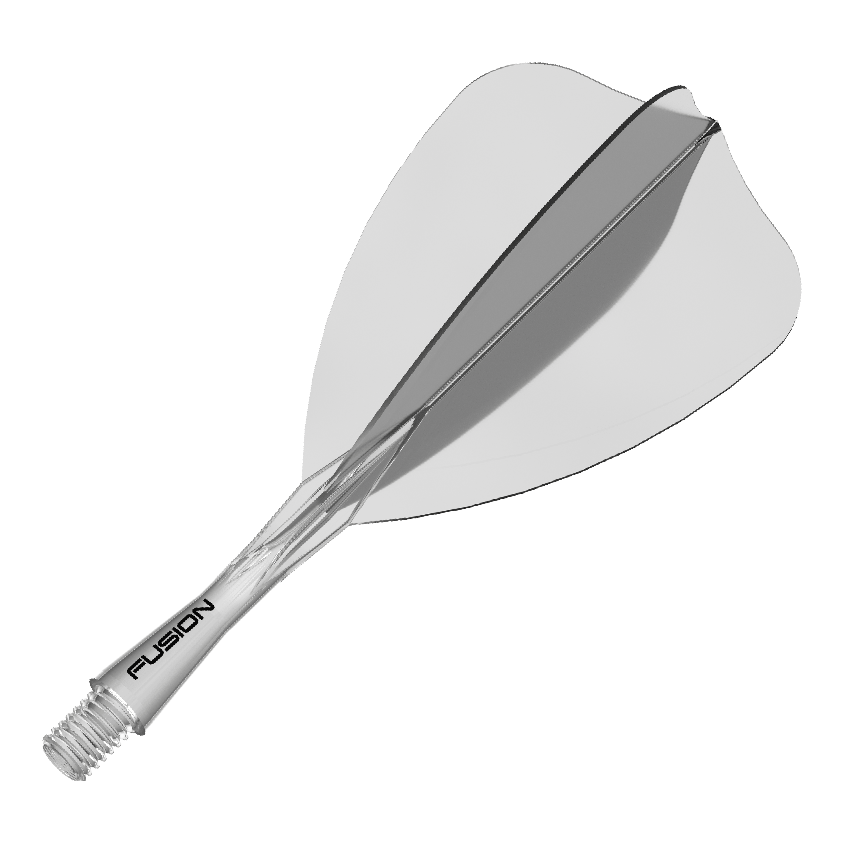 Abgebildet ist ein Winmau Fusion Flight Shaft System Arrow, klar und 22mm. Dieses Zubehör ist für das Spiel mit Dartpfeilen gedacht.