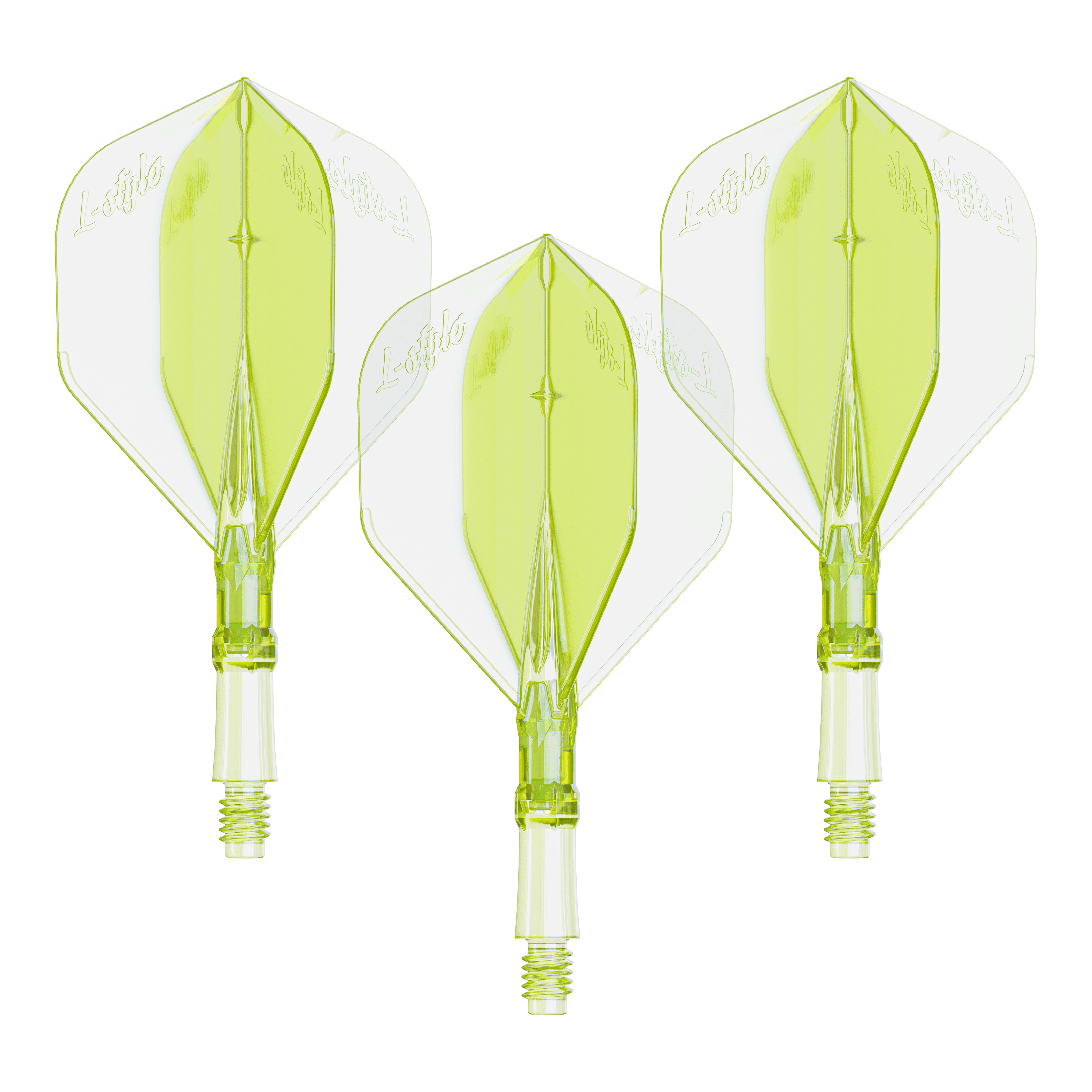 L-Style L-systeem verlichting - Neongeel Das Bild zeigt ein Set von Flights für Dartpfeile in Neon-Gelb, kleine Größe. Geeignet für das L-Style L-System.