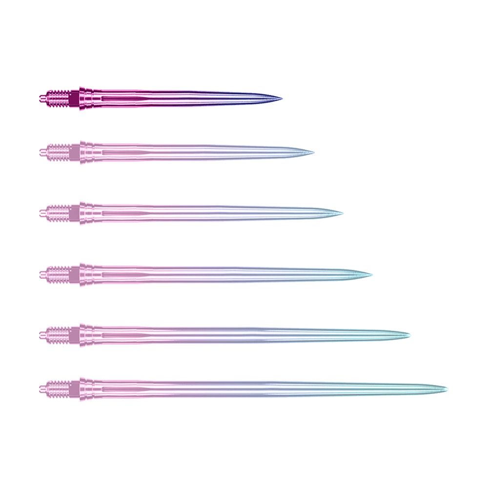 Caliburn EZ-EVO dartpunten - Glad - Regenboog Ein Bild mit dem Dateinamen EVO189_Caliburn_EZ-EVO_Dartspitzen_Smooth_Rainbow_28mm_1. Es zeigt vermutlich Dartspitzen in Regenbogenfarben mit einer Länge von 28 mm.
