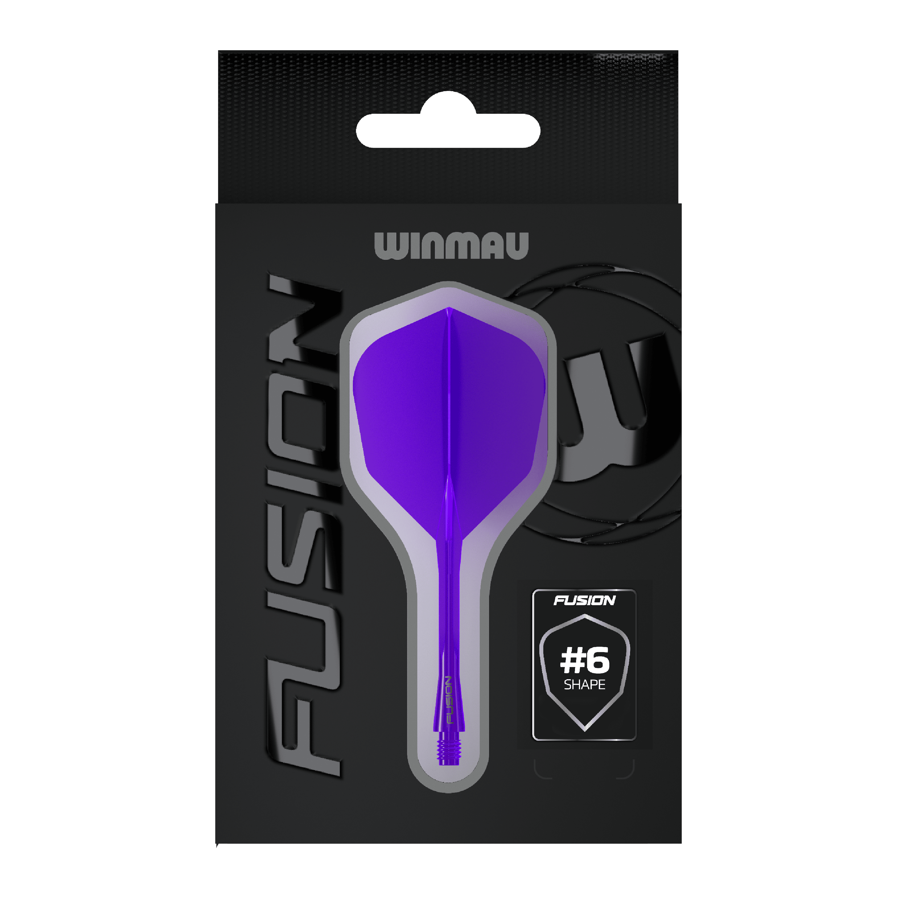 Winmau Fusion Flight Shaft System No6 Paars Zu sehen ist das Winmau Fusion Flight-Shaft-System No6 in Lila. Das Produkt wird für Dartspiele verwendet.