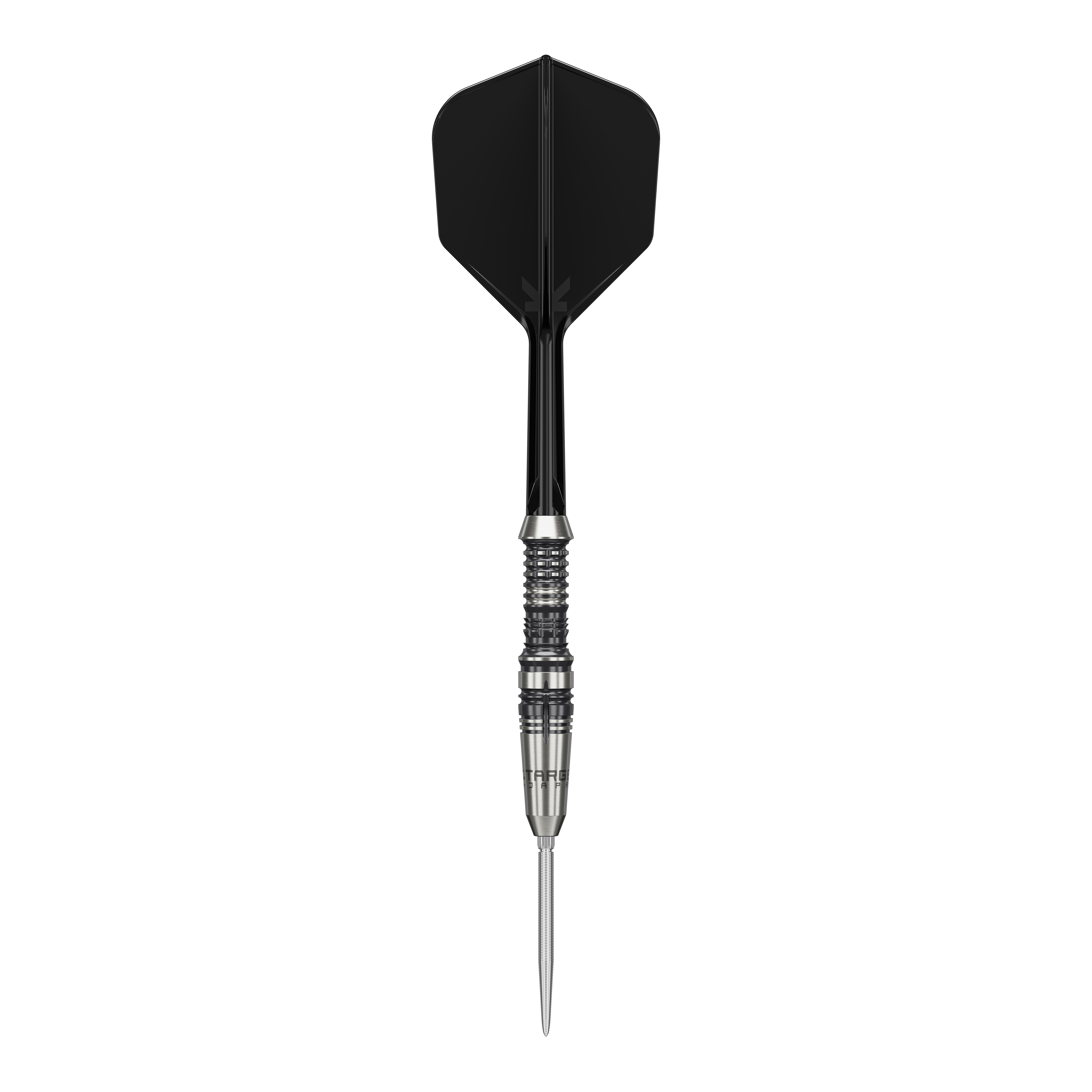 Target Japan Zwart Merk Heracles Steeldarts Dieses Bild zeigt einen Target Japan Black Marque Heracles Steeldart. Der Dart hat eine schwarze Flight und einen silbernen, gerillten Barrel.