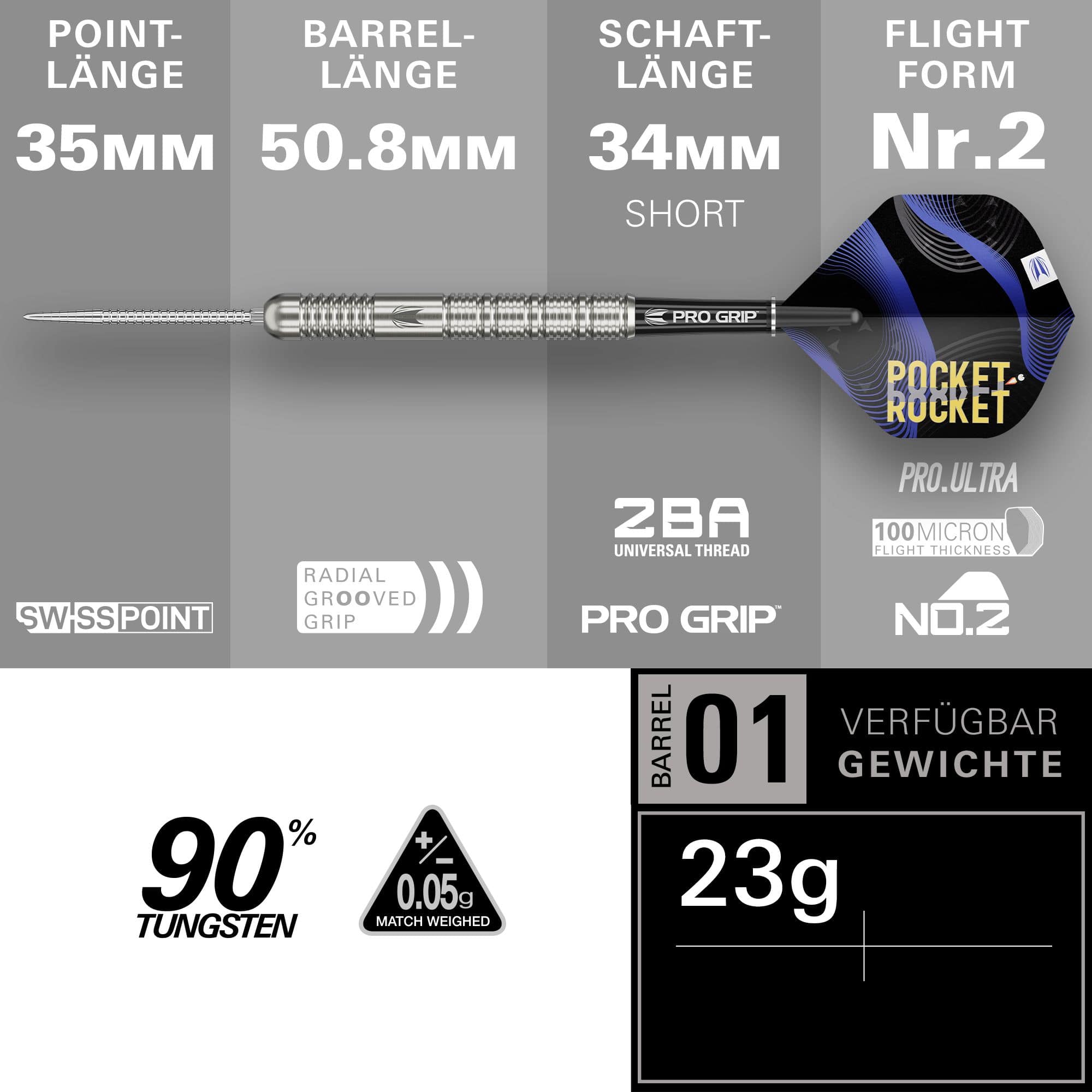 Target Justin Hood Swiss Points stalen dartpijlen - 23 g
