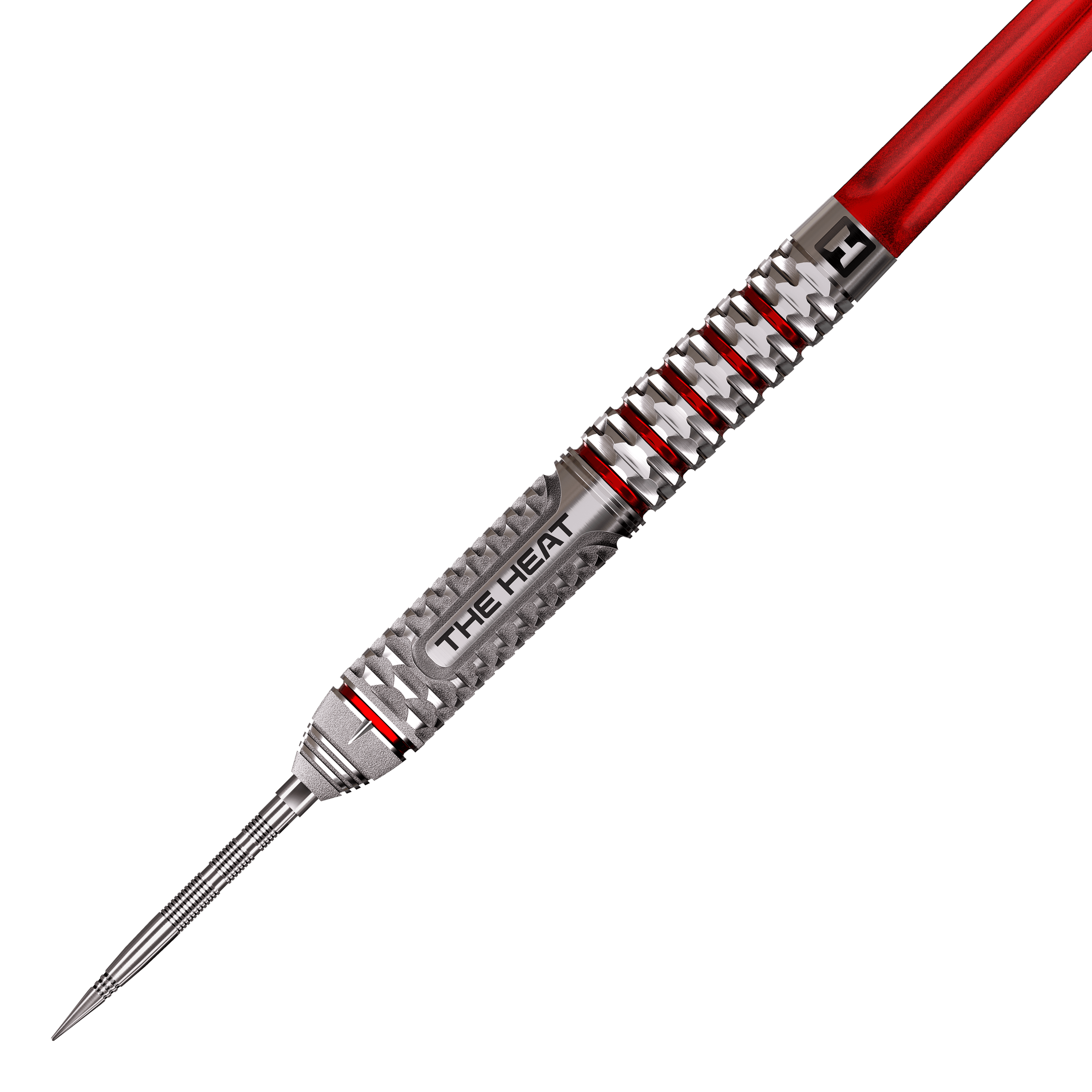 Ein Steeldart der Damon Heta GEO QuickPoint Serie ist abgebildet. Die feinen Gravuren sorgen für ein modernes Design.