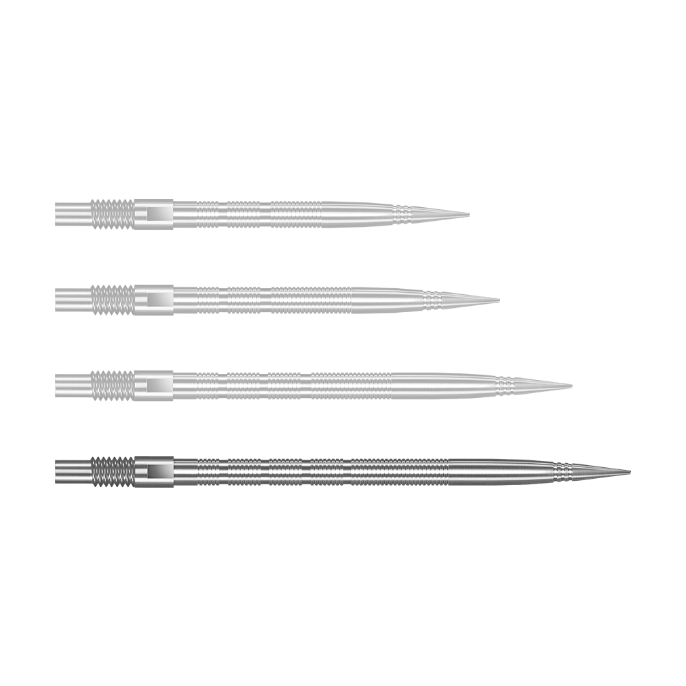 Harrows Quick Point Micro Ridge Dart Tips - Zilver Abgebildet ist QP28023 Harrows Quick Point MicroRidge Dartspitzen Silber 40mm. Das Produkt sind silberne Dartspitzen für den Austausch.