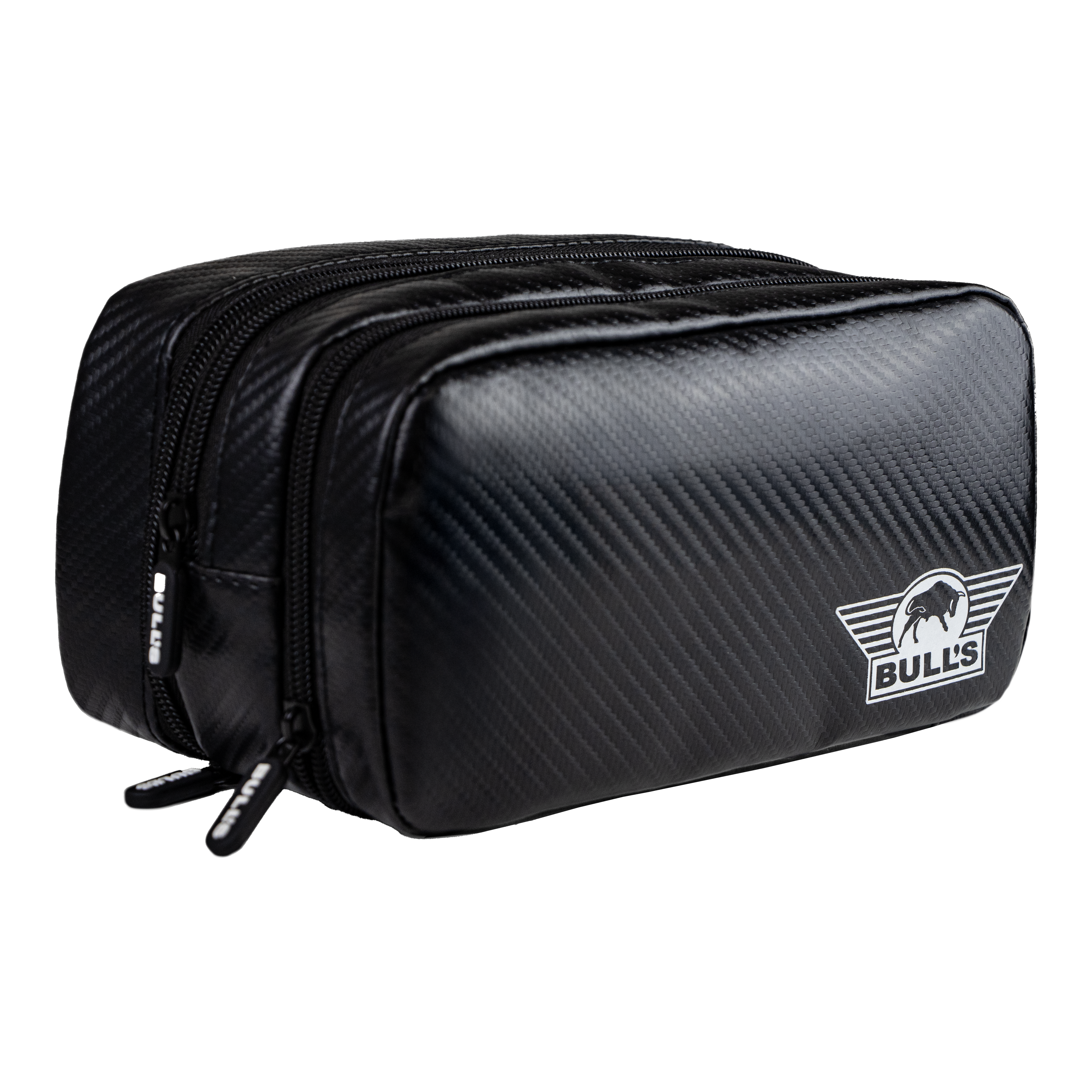 Zu sehen ist das Bulls NL Carbon Wallet. Diese elegante Brieftasche wurde speziell für Dartspieler entworfen.