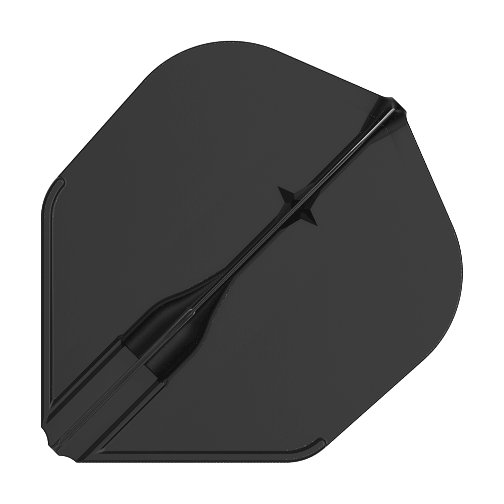 L-L-Style3EZ-vluchten Das Bild zeigt ein schwarzes Dart-Flight in Standardform. Es hat ein schlichtes, einfarbiges Design ohne weitere Muster.