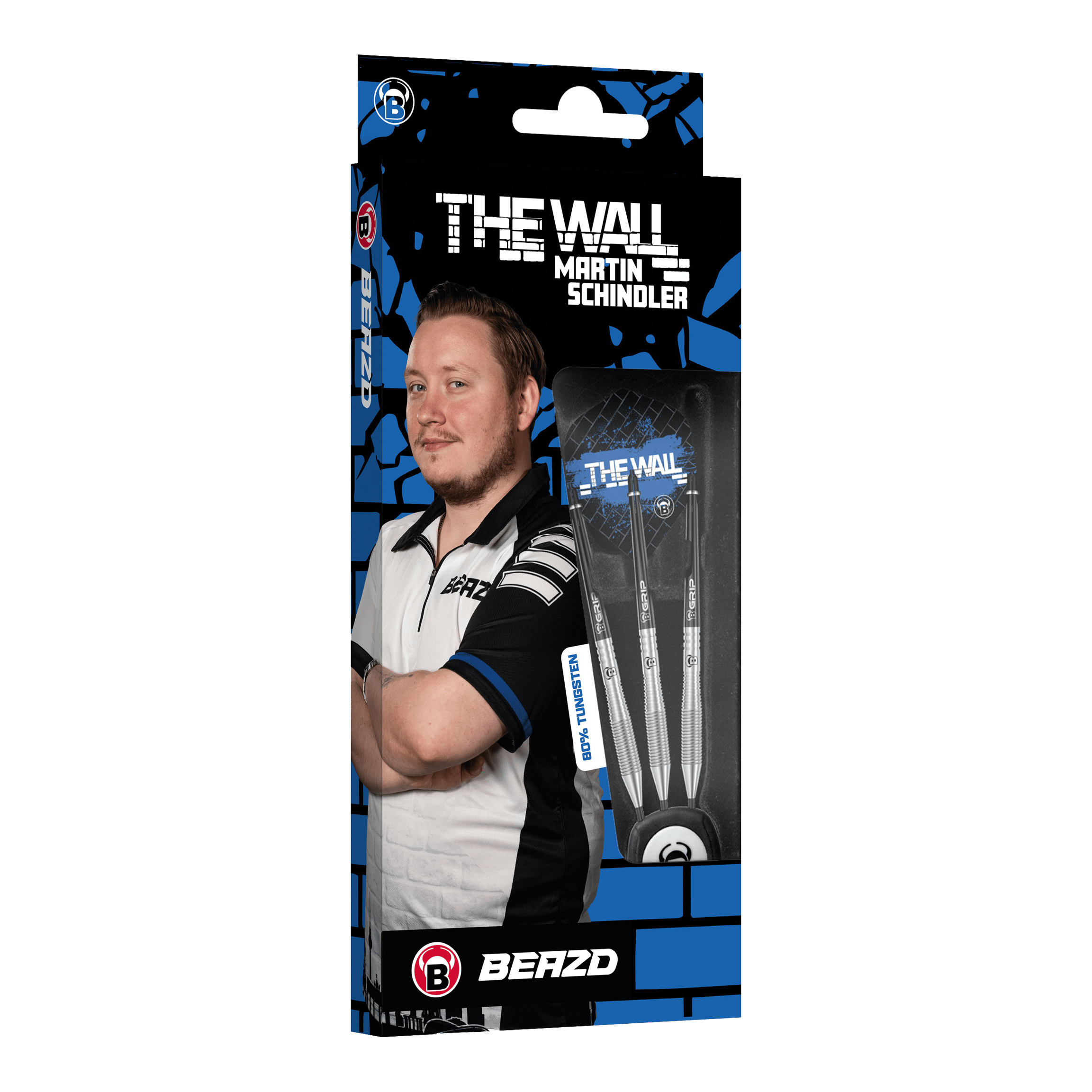 Bulls Martin Schindler TW80 stalen darts Beazd Martin Schindler TW80 Steeldarts sind auf diesem Bild zu sehen. Das Produkt wird in einer Nahaufnahme dargestellt.