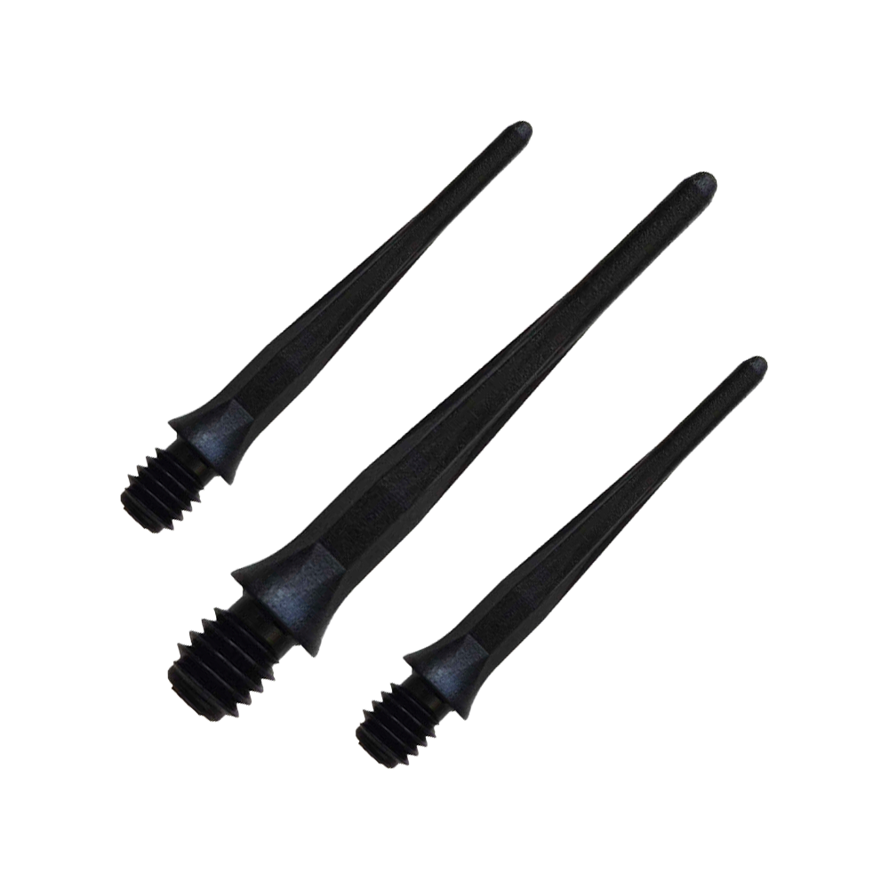 Caliburn 2BA soft dartpunten zwart - verpakking van 50 stuks Zu sehen ist ein Set der Caliburn 2BA Softdartspitzen Schwarz im 50er Pack. Diese Spitzen bieten zuverlässigen Halt für Dartspieler.