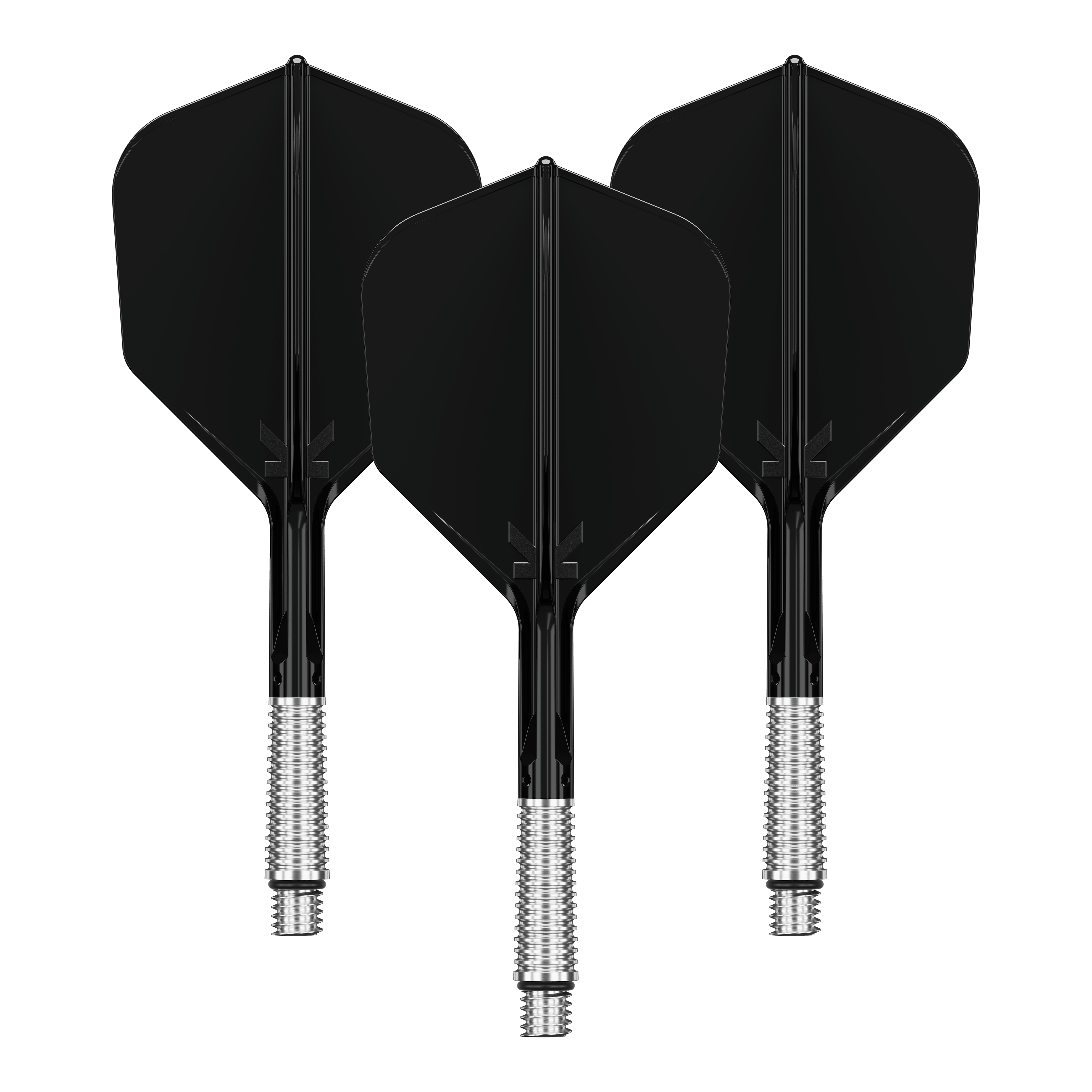 Target K-Shift No6 Flights - Zwart Das Bild zeigt ein Set von Dart Flights in Schwarz mit der Bezeichnung '410551 Target KShift No6 Flights Schwarz 33mm'. Die Flights sind für Dartpfeile bestimmt.