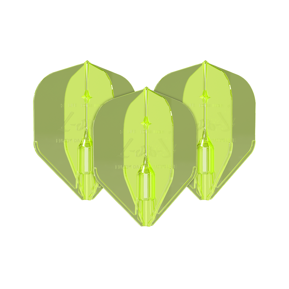 L-Style Fantom L1EZ Flights Neongeel Auf dem Bild sind drei neongelbe Dart-Flights des Modells "L-Style Fantom L1EZ" zu sehen. Sie haben eine auffällige Farbe und eine stabile Form.