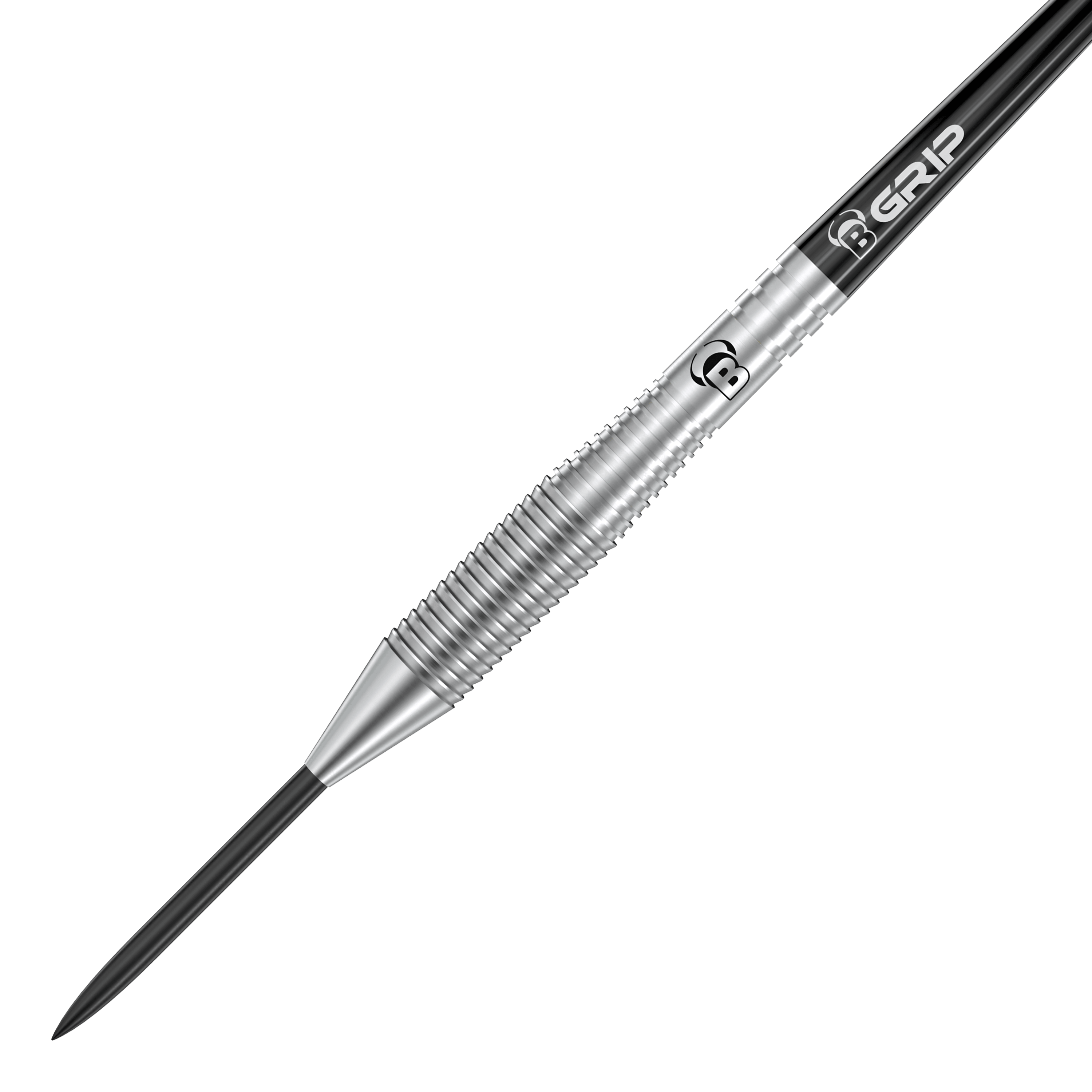 Bulls Martin Schindler TW80 stalen darts Das Bild zeigt einen Bulls Martin Schindler TW80 Steeldart. Der Dartpfeil ist silberfarben mit einer geriffelten Griffzone und schwarzem Schaft.