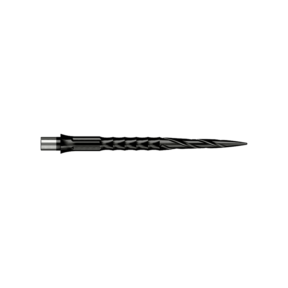Caliburn System stalen dartpunten - Spiro - Geen lip - Zwart Hier sieht man eine Steeldartspitze des Caliburn Evo Systems, Modell Spiro NoLip Black, 36mm. Die Spitze ist schwarz und länger als die 32mm Variante.