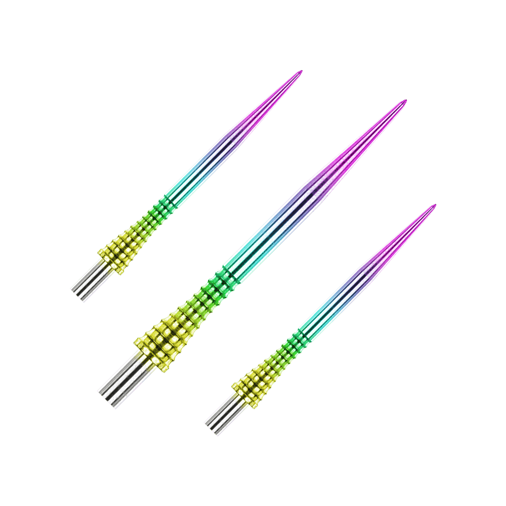 Red Dragon Raptor Gripped Rainbow stalen dartpunten 30mm Das Produkt Red Dragon Raptor Gripped Rainbow Steeldartspitzen 30mm ist als Set abgebildet. Die Spitzen haben ein spezielles Muster.