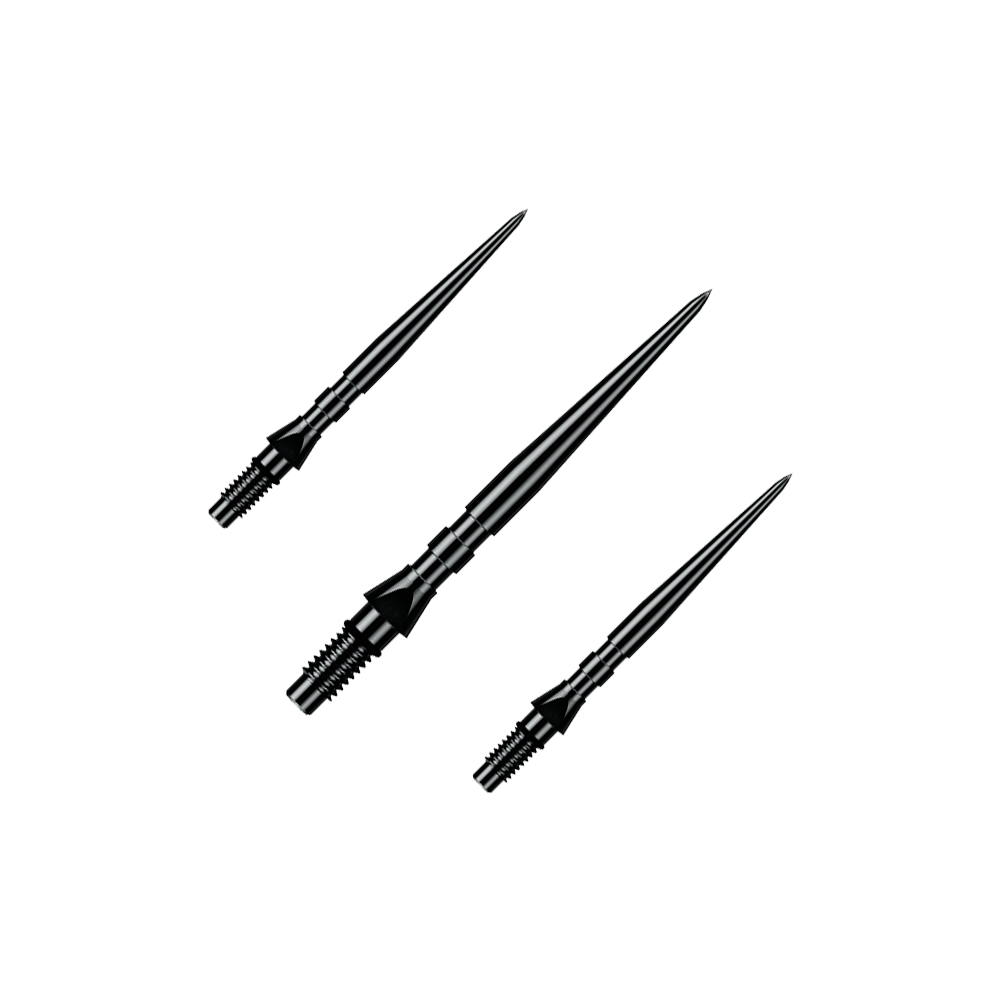 Winmau Switch Point Groove stalen dartpunten - zwart Auf dem Bild ist ein Set aus schwarzen Winmau Switch Point Groove Steeldartspitzen mit 26 mm Länge zu sehen. Diese Ersatzspitzen sind speziell für Steeldarts gedacht.