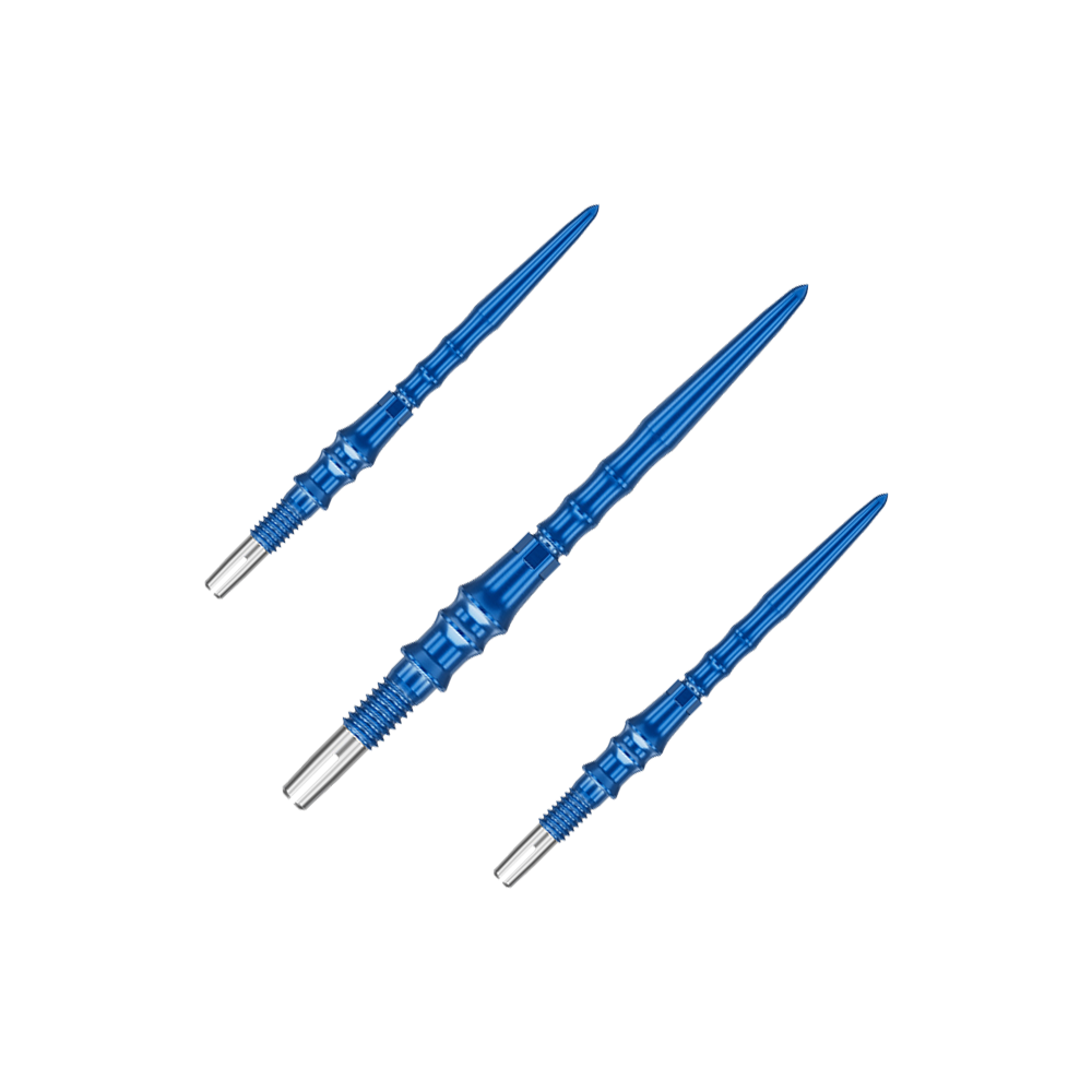 Target Japan Premium Swiss Point dartpunten - Blauw Auf dem Bild ist ein Set von blauen Dartspitzen zu sehen. Die Spitzen sind jeweils 30 mm lang.