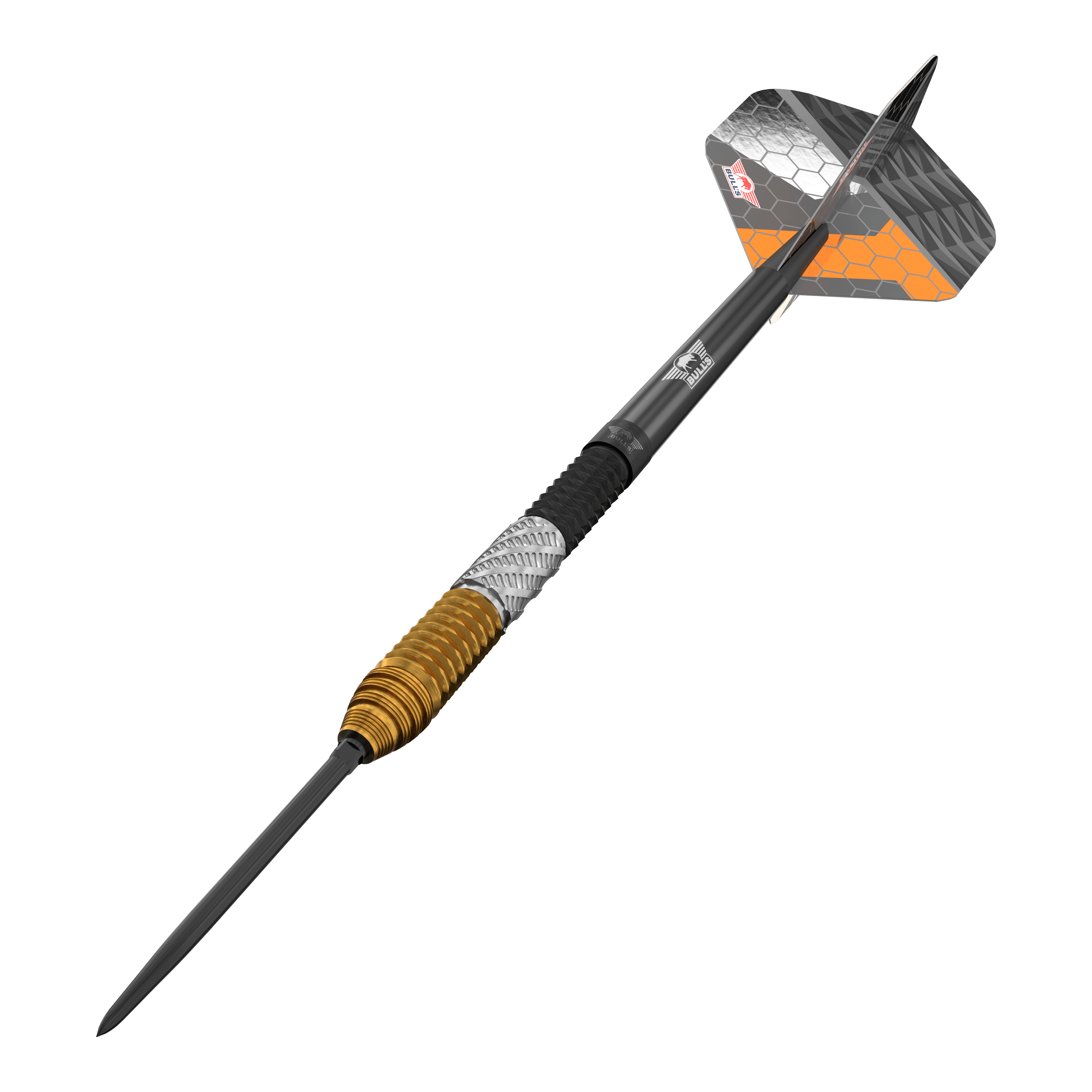 Hier sieht man die Bulls NL Dirk Van Duijvenbode 95% Convertible Points Steeldarts. Es handelt sich um qualitativ hochwertige Steeldarts.