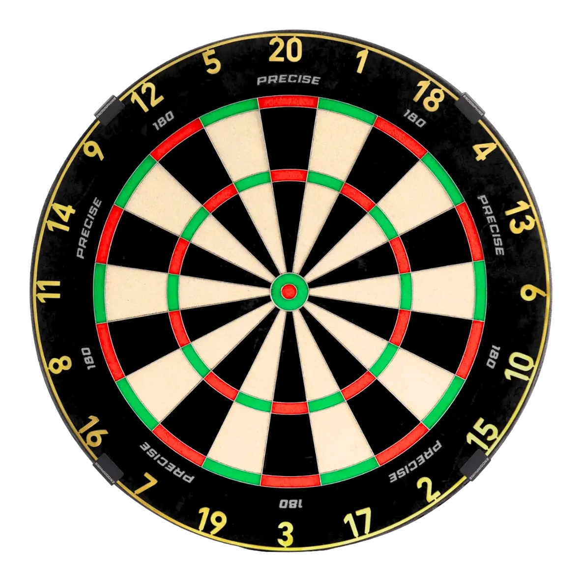 Precise 180 Endorphine stalen dartbord met genummerde ring - Goud Auf dem Bild ist das Precise 180 Endorphine Steeldartboard mit Nummernring in Gold dargestellt. Die Scheibe bietet einen edlen Look mit goldenem Zahlenring.