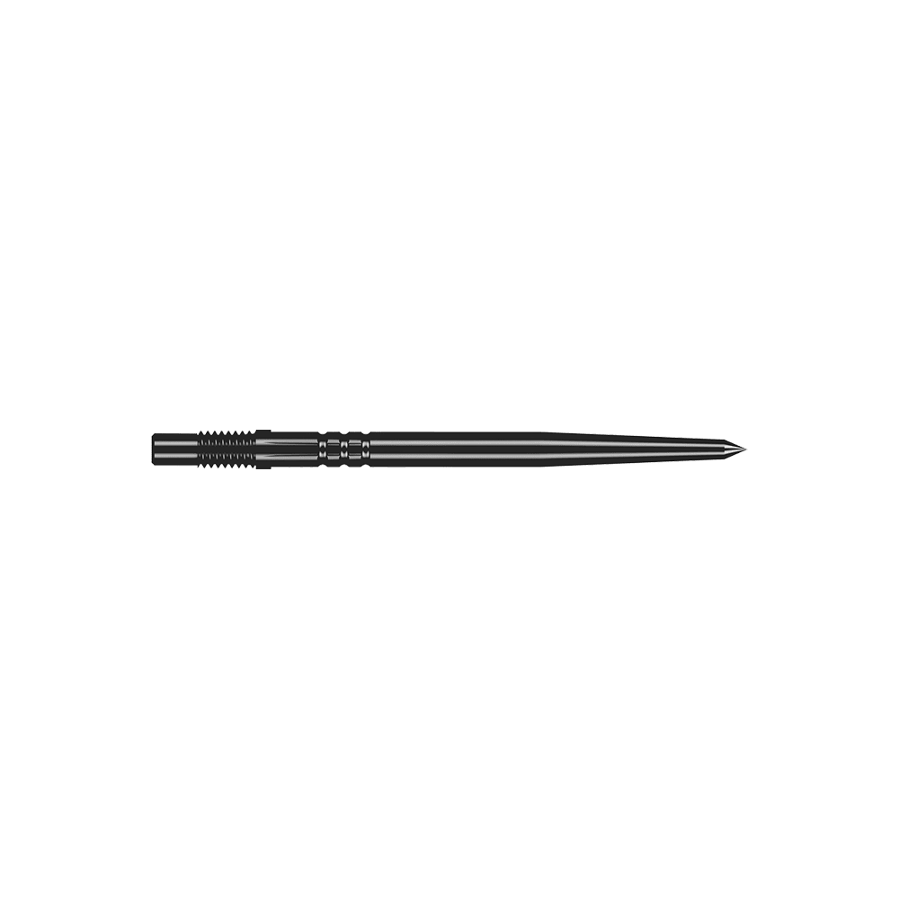Shot Turbo Point dartpunten - Zwart Ein Paar schwarze Turbo-Dartspitzen mit glatter Oberfläche ist abgebildet. Die Spitzen sind gerade und fein gearbeitet.